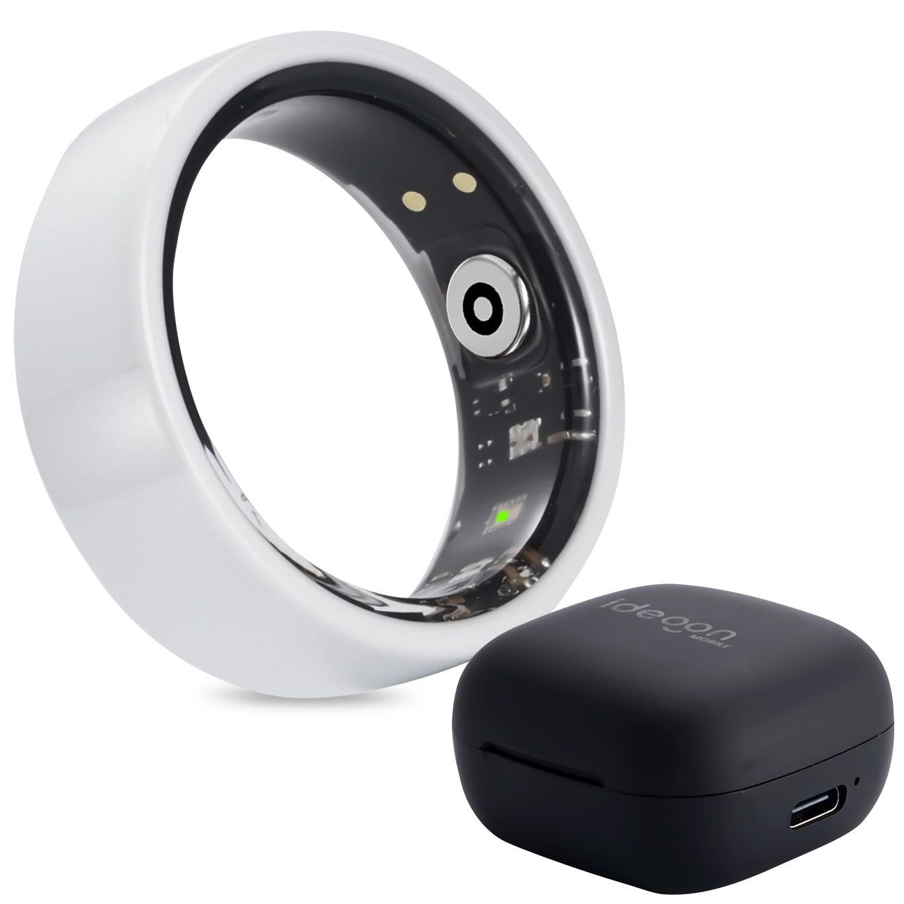 shop'n smile ideoon Smart Ring Smart-Ring Keramik Fitness & Schlaf-Tracker IP68 60/63/65cm, Keramik-Tracker mit 24 Sportmodi, Vital-Analyse & 200mAh Ladebox