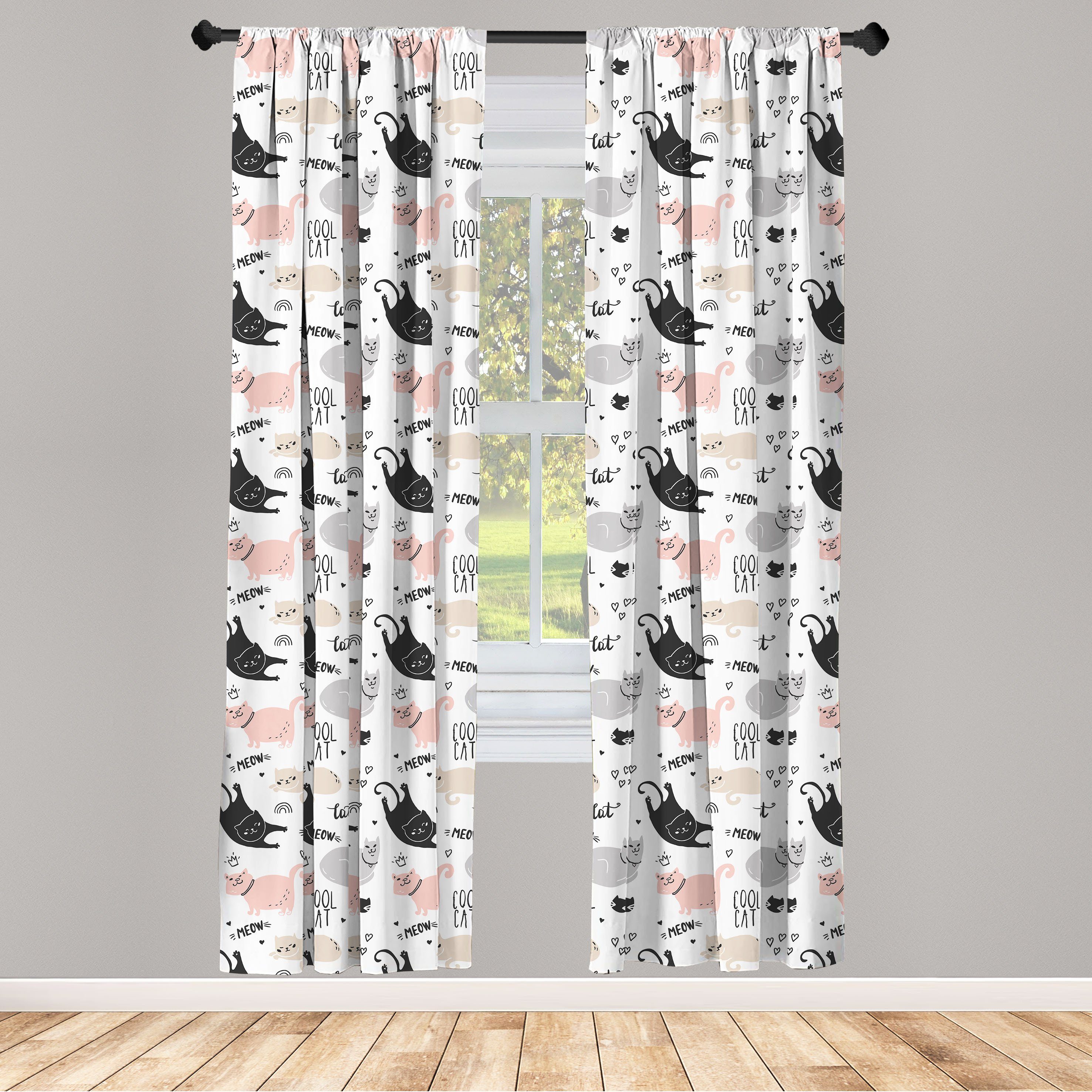 Gardine Vorhang für Wohnzimmer Schlafzimmer Dekor, Abakuhaus, Microfaser, Haustiere Kühle Katzemeow Tiere Doodle