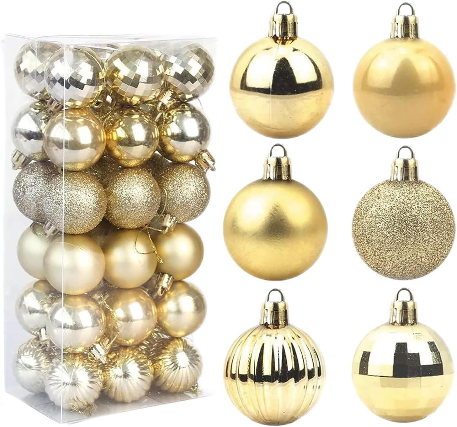 Coonoor Weihnachtsbaumkugel 36-teiliges Set Christbaumschmuck Kunststoff Baumspitze (36 St), Christbaumkugeln für Baumdekoration, Partydeko, Ø 4cm