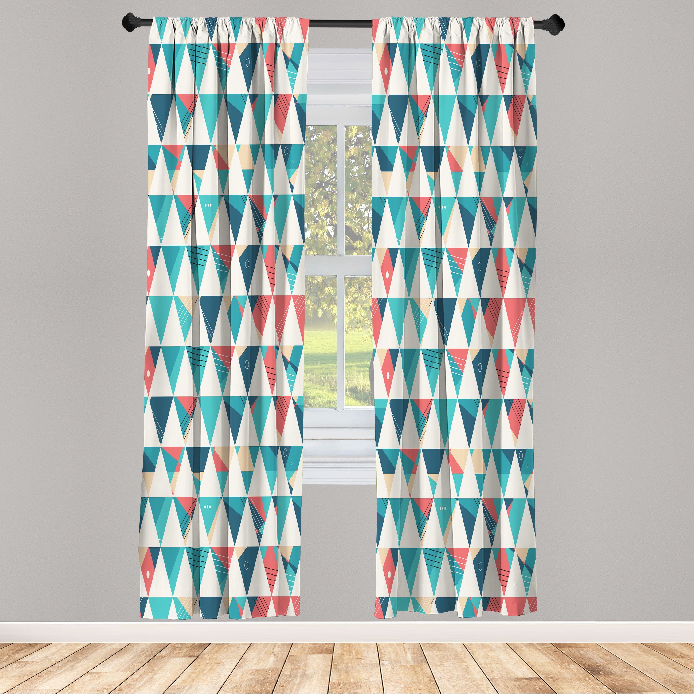 Gardine Vorhang für Wohnzimmer Schlafzimmer Dekor, Abakuhaus, Microfaser, Geometrisch Triangle Hexagons