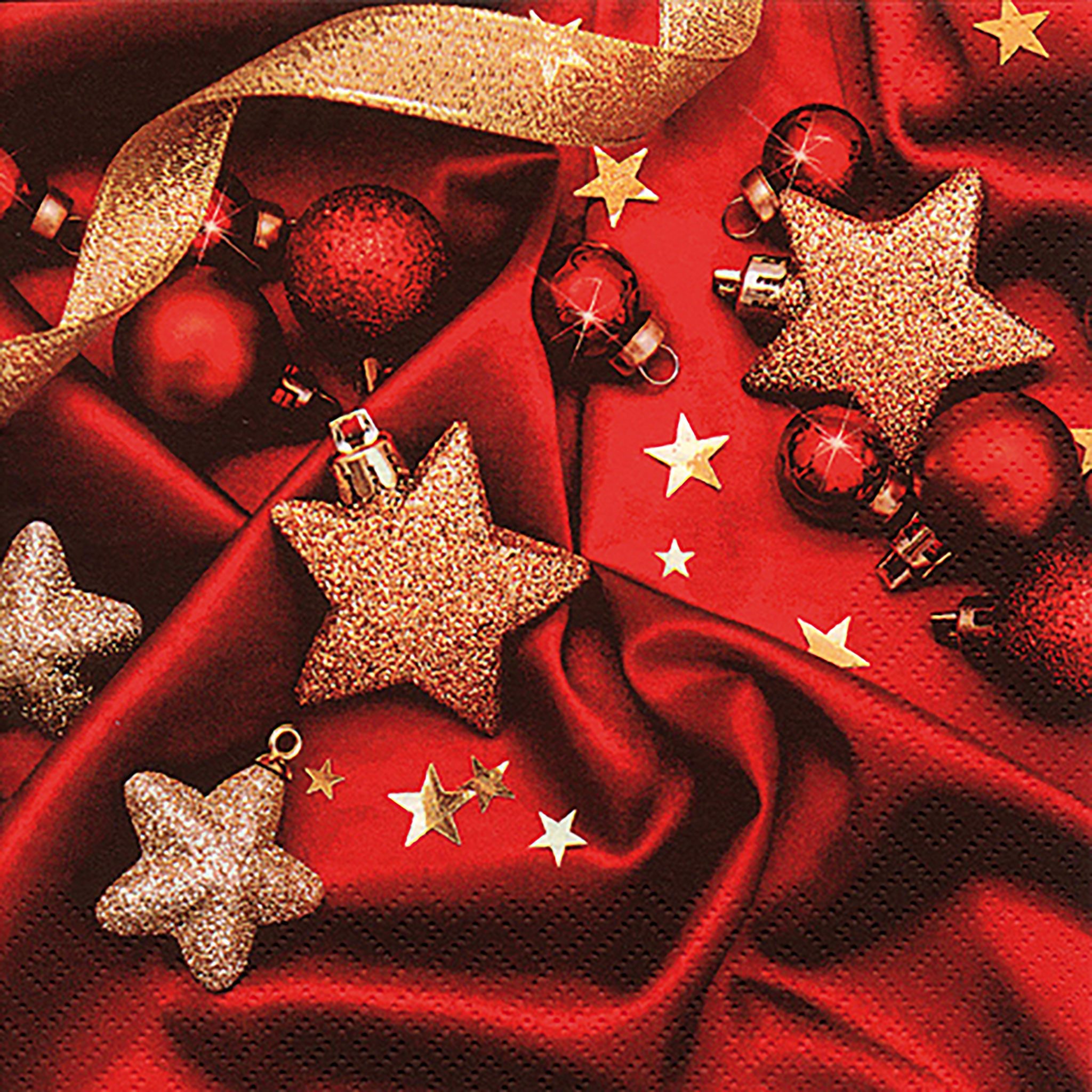 ti-flair Papierserviette, Servietten Papier 33x33cm Weihnachtskugeln auf roter Seide 20 Stück