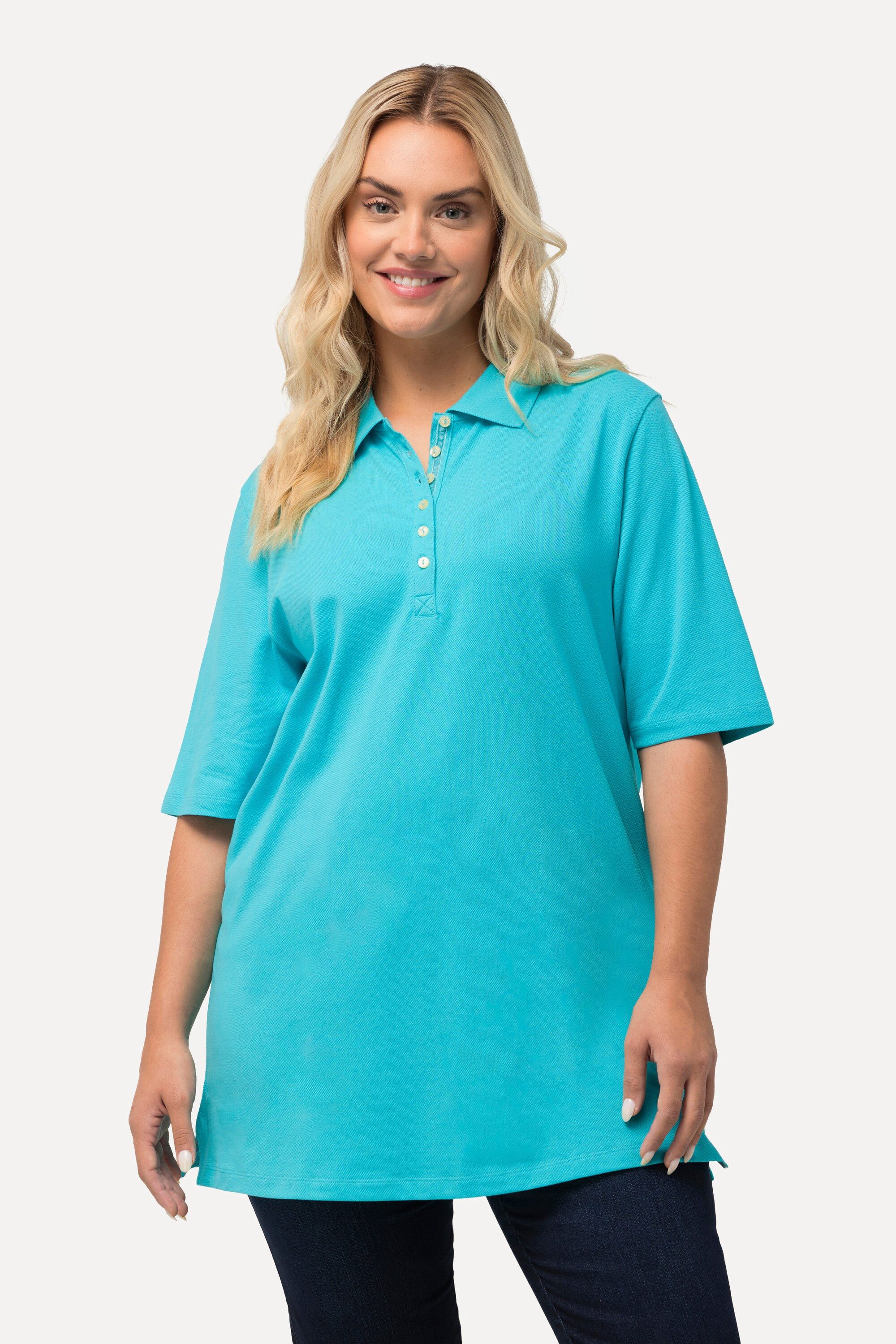 Ulla Popken Poloshirt Poloshirt T-Shirt mit Samtband-Knopfleiste