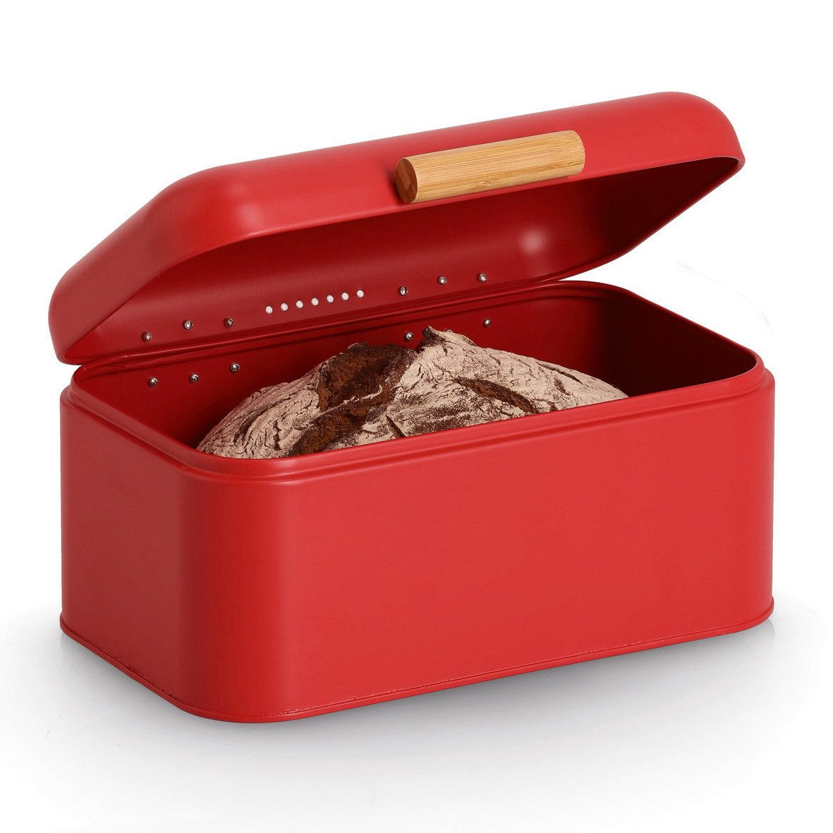 Zeller Present Garderobenständer Brotkasten, Metall/Bambus, rot, ca. 30,5 x 20,5 x 15 cm