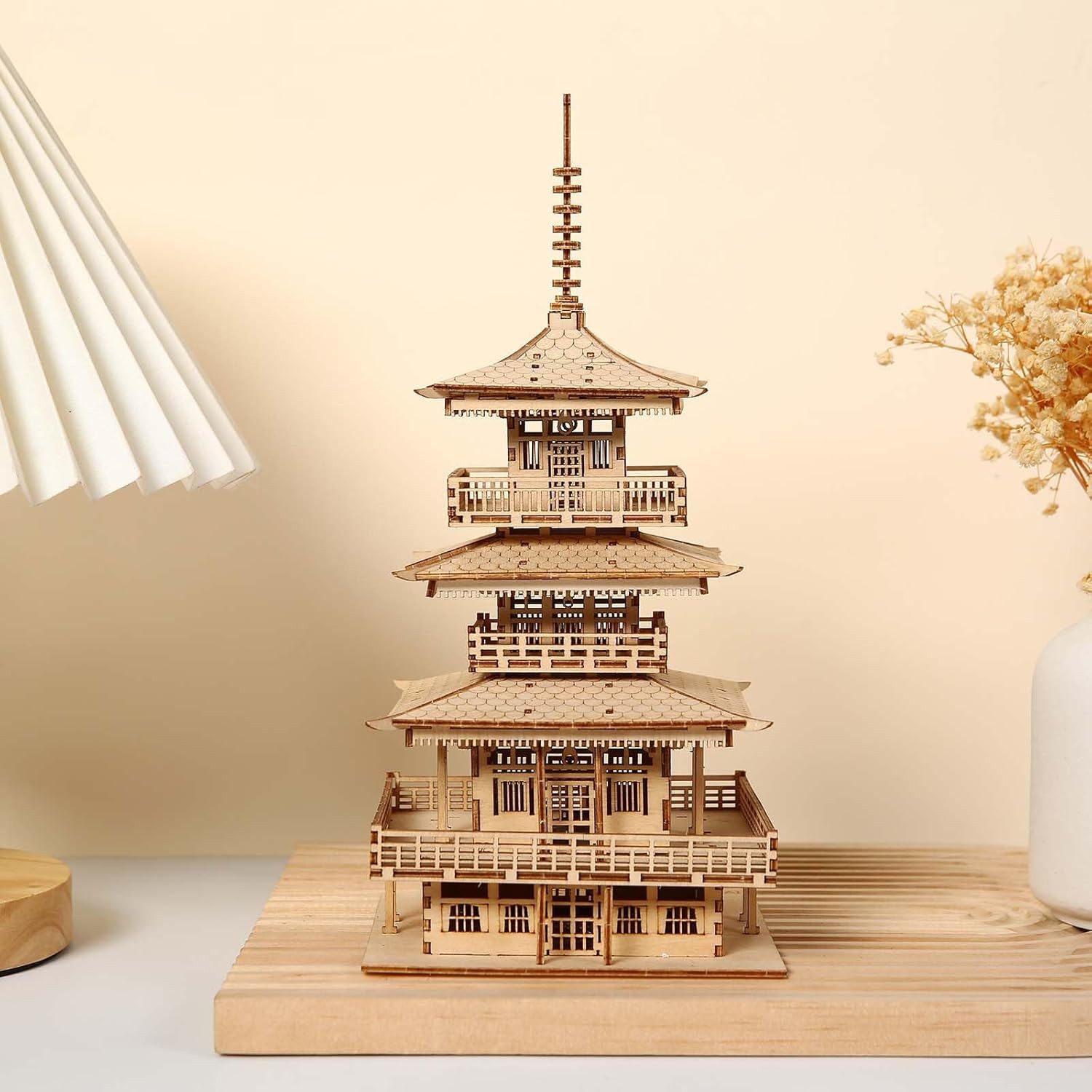 Kitcreatives 3D-Puzzle 3D Holz Puzzle für Erwachsene vierstöckiger Pagode 196 Teile, Puzzleteile