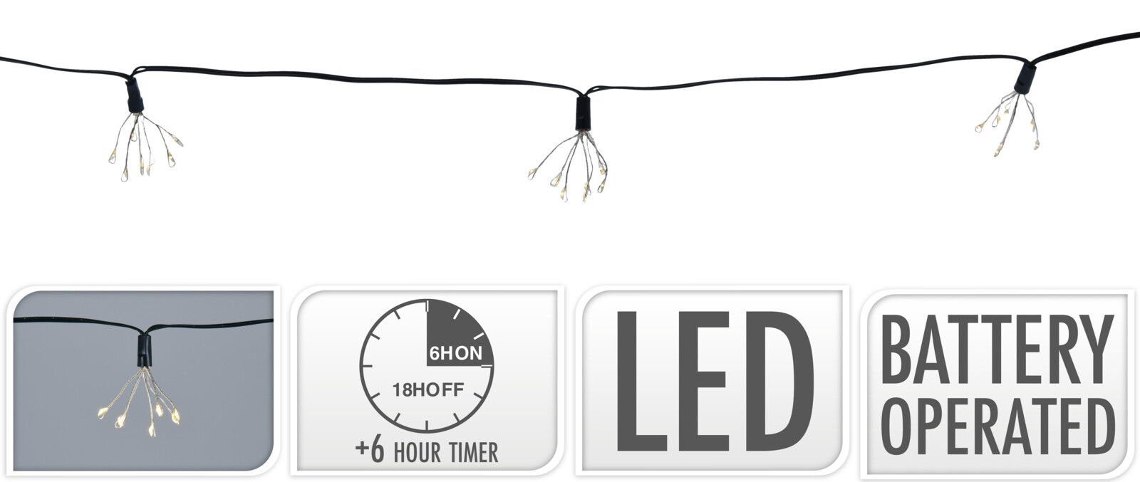 Spetebo LED-Lichterkette Deko Lichterkette mit Lichterbüscheln warm weiß, 50-flammig, mit Timer Batterie betrieben