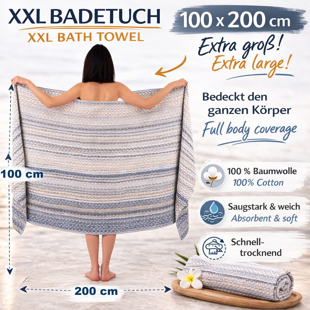 Betz Badetuch XXL Duschtuch Saunatuch Strandtuch 100% Baumwolle Karo BUNT 100x200cm, Baumwolle (1-St)