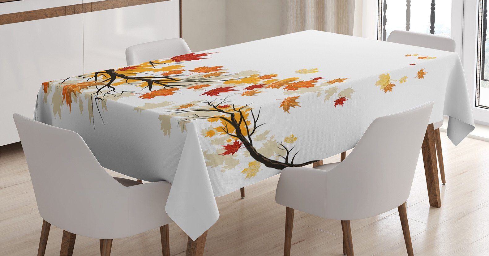 Tischdecke geeignet pastoral Farben, den Waschbar Herbst-Baum-Zweig Für Außen Farbfest Klare Abakuhaus Bereich