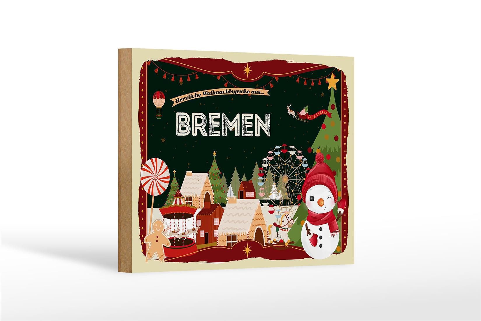 Femer GmbH Holzbild Weihnachten Grüße aus BREMEN 18x12 cm, Feste und Feiertage (1 St), Glatte Holzfaserplatte (MDF), vorn beschichtet