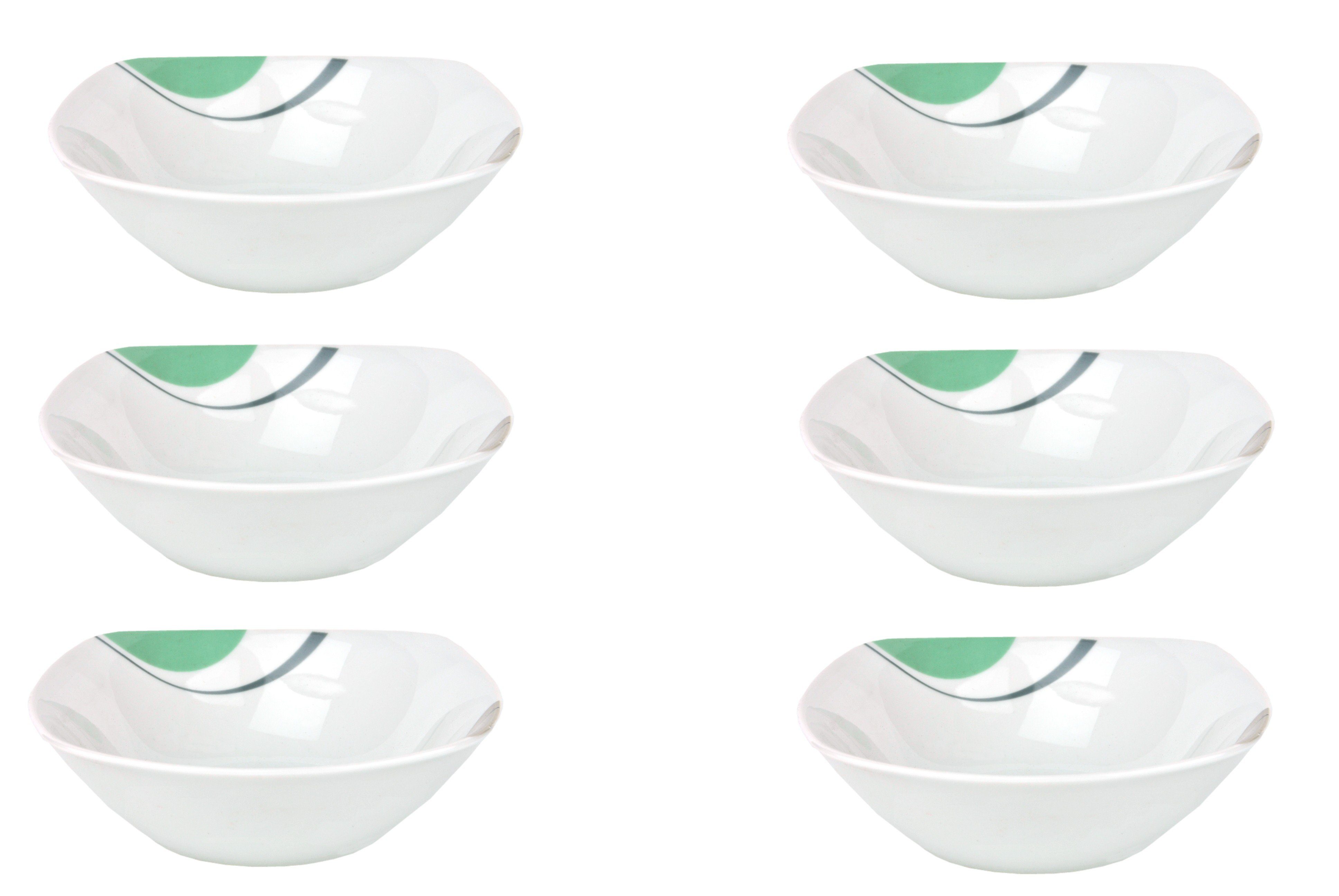 van Well Müslischale 6er Set Müsli- Salatschale Corona 14,2cm Porzellan weiß mit Dekor, Porzellan