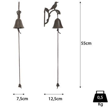 Moritz Gartenfigur Vogel Vögelauf Ast Blätter, (Wandglocke), Gusseisen Türglocke Wandglocke Glocke Klingel Gong Antik Landhaus