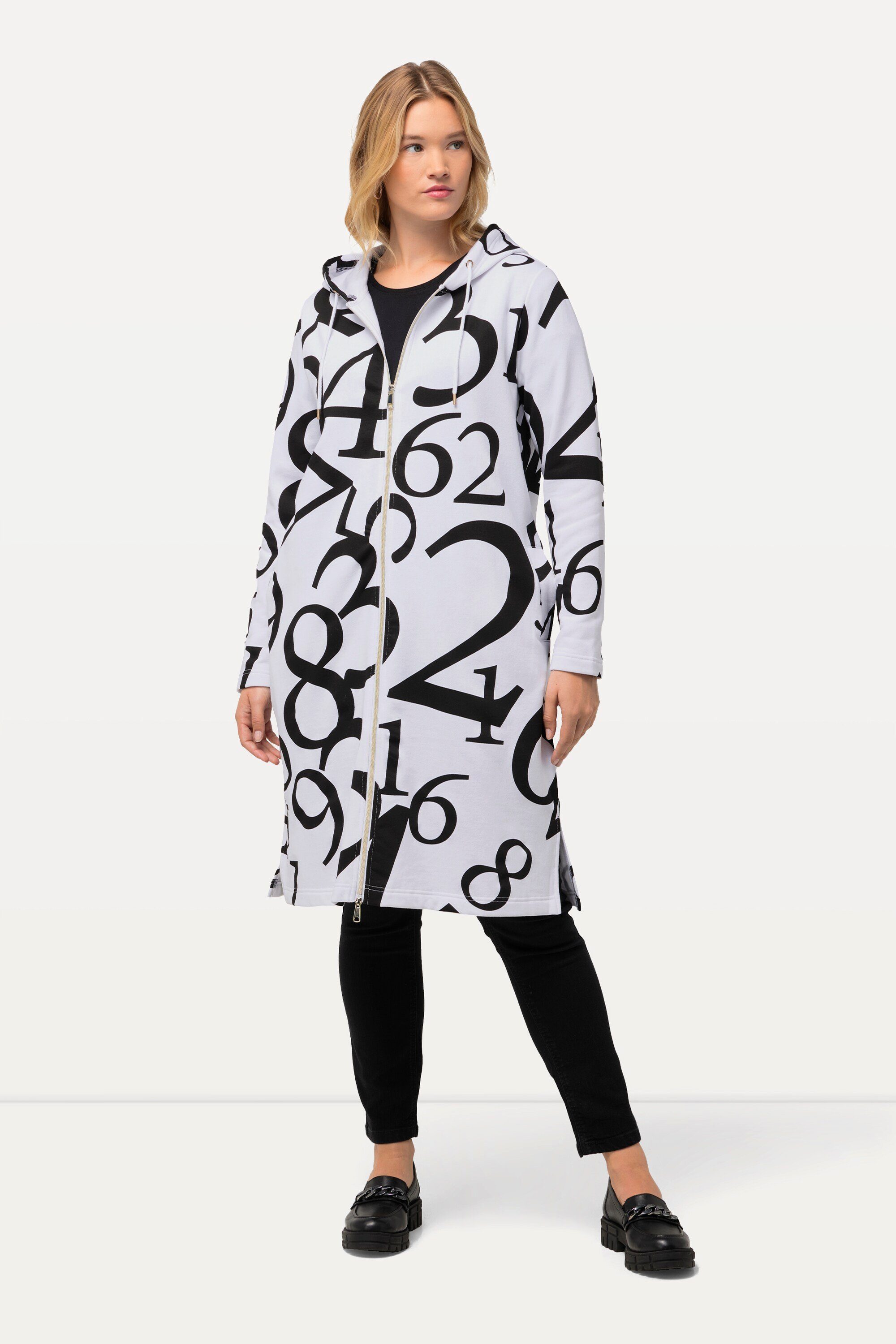 Ulla Popken Sweatjacke Sweat-Longjacke Zahlen Kapuze günstig online kaufen