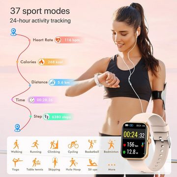 Coollia Smartwatch (1,83 Zoll, Android, iOS), Fitness Tracker 1.83 Voll Touchscreen Fitnessuhr Damen, 37 Sportmodi