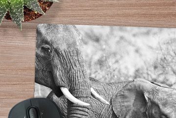 MuchoWow Gaming Mauspad Elefantenbaby und seine Mutter in Kenia in schwarz-weiß (1-St), Mousepad mit Rutschfester Unterseite, Gaming, 40x40 cm, XXL, Großes