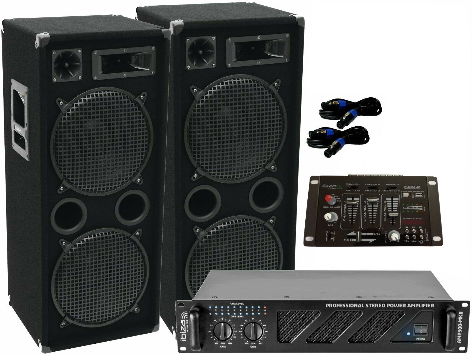 50 30 DSX cm 4 PA-SET (1000 Musikanlage DSX Stereo W) Party-Lautsprecher Anlage DJ Watt 3000 USB 3Wege Bass x