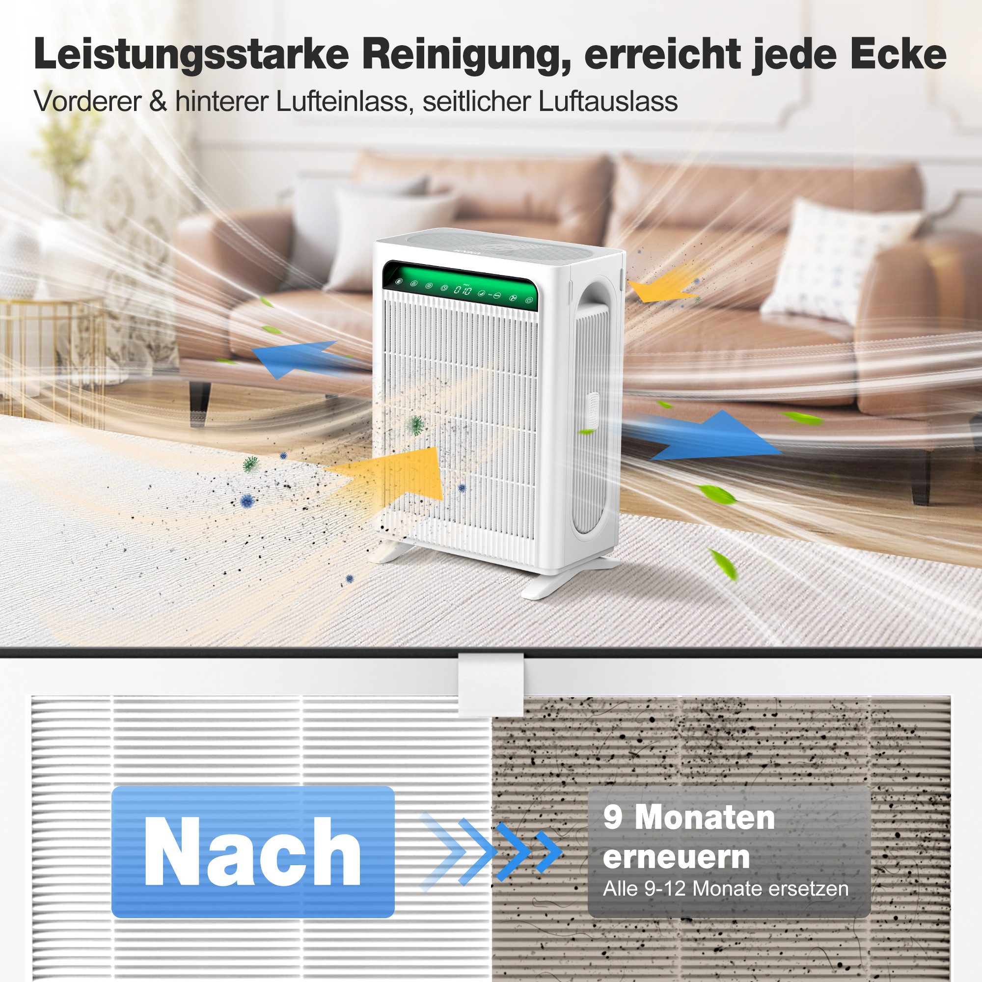 KNKA PRO Luftreiniger APH4000 HEPA Ersatzfilter, für 120 m² Räume, HEPA-Filter Fängt effektiv Haare und Staub