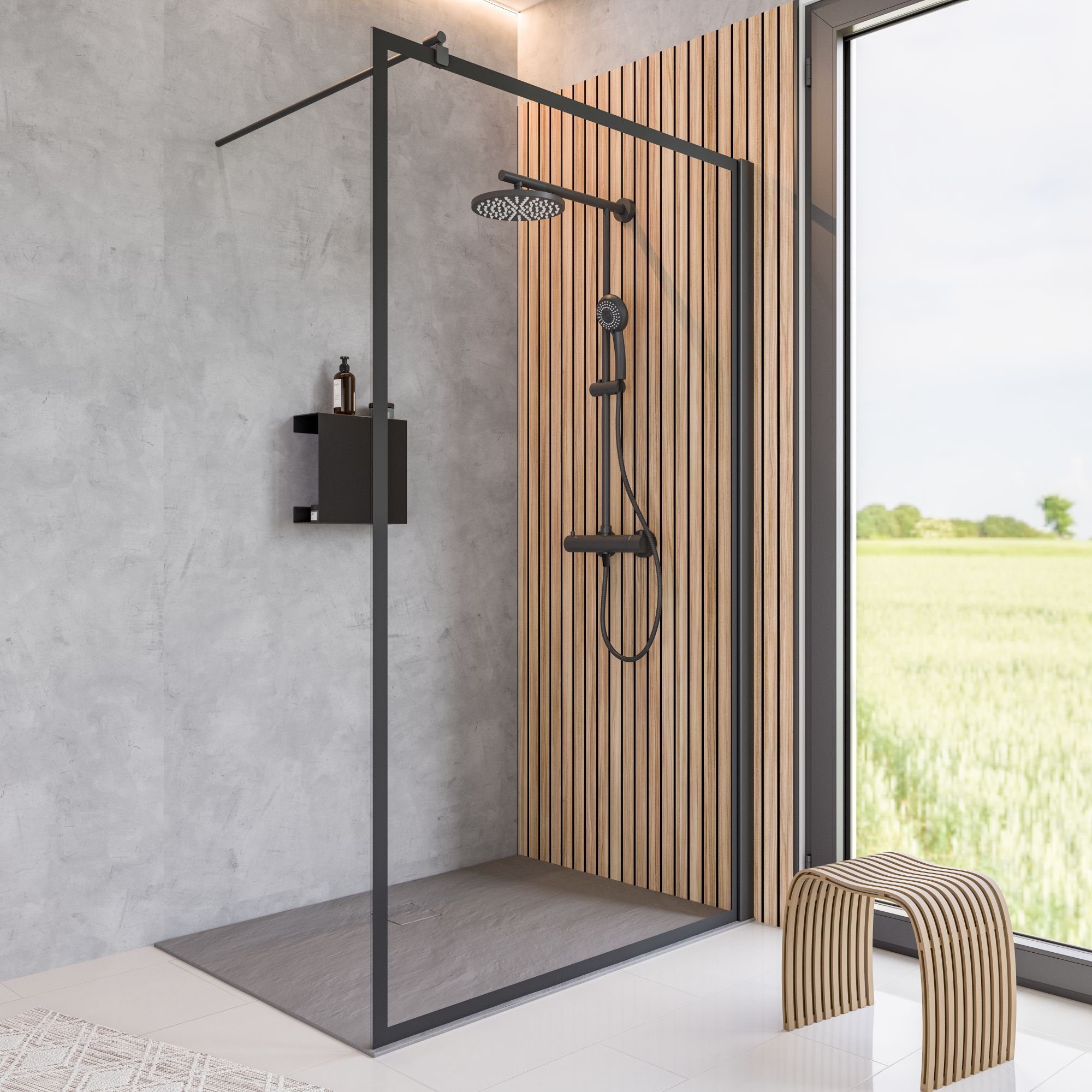 Schulte Walk-in-Dusche Alexa Style 2.0, Höhe: 200 cm, 6 mm Sicherheitsglas, Dekor Frame, Frontscheibe