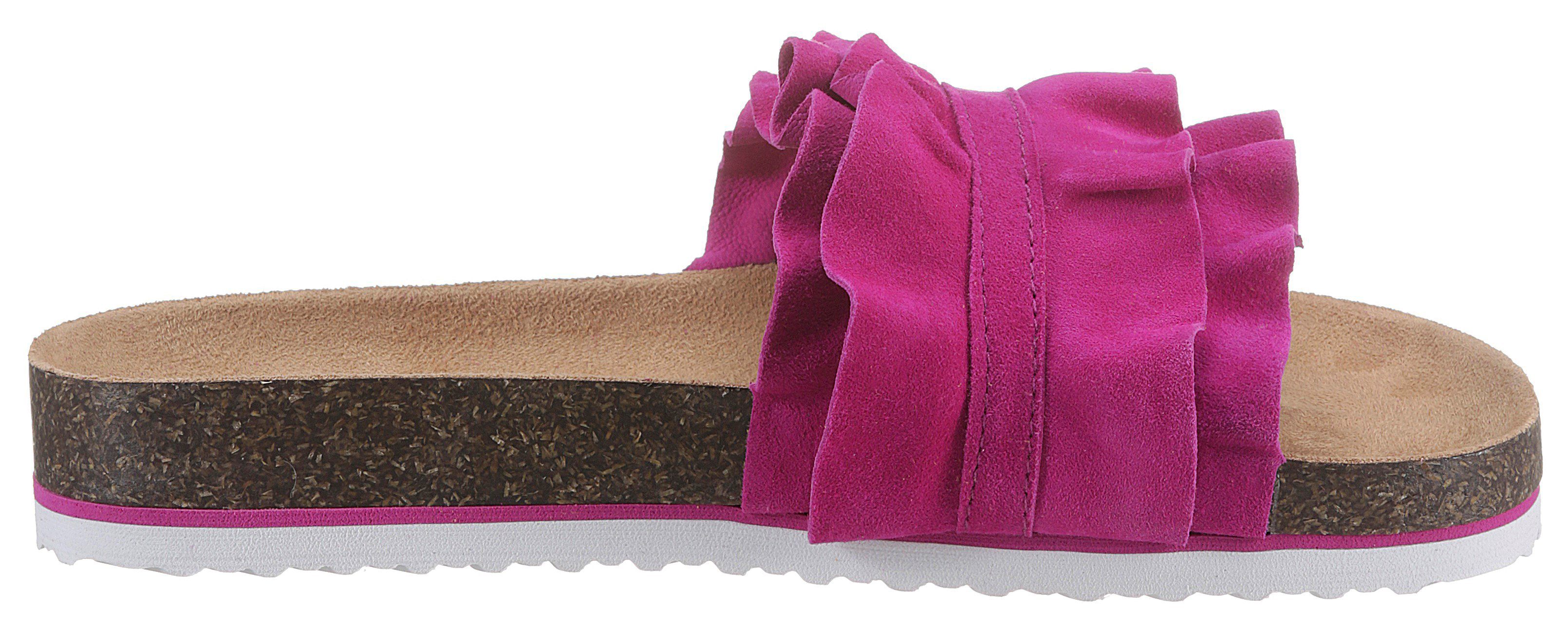 geraffter mit s.Oliver Pantolette Bandage fuchsia