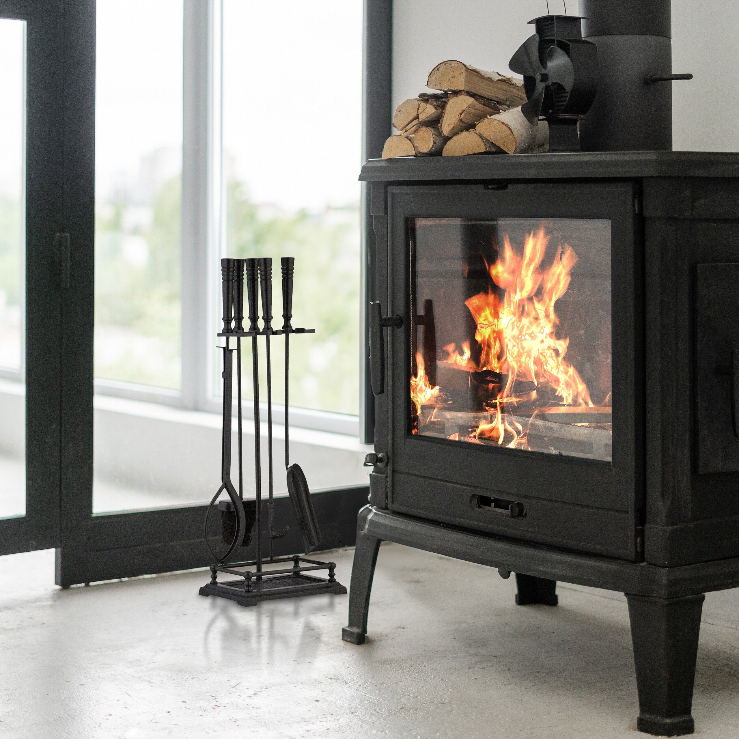 relaxdays Kamingarnitur 5-teiliges Kaminbesteck in Schwarz günstig online kaufen