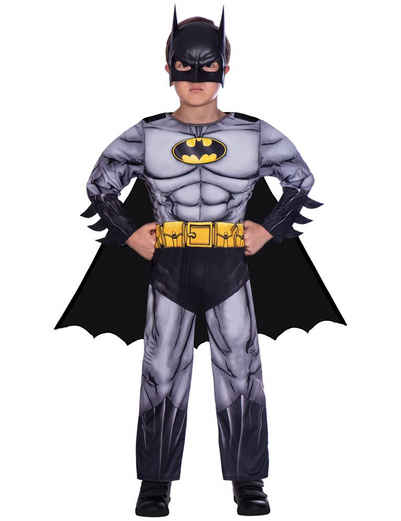 Amscan Kostüm Batman Classic Kostüm für Jungen - Schwarz Grau, DC Super Heroes Kinderkostüm