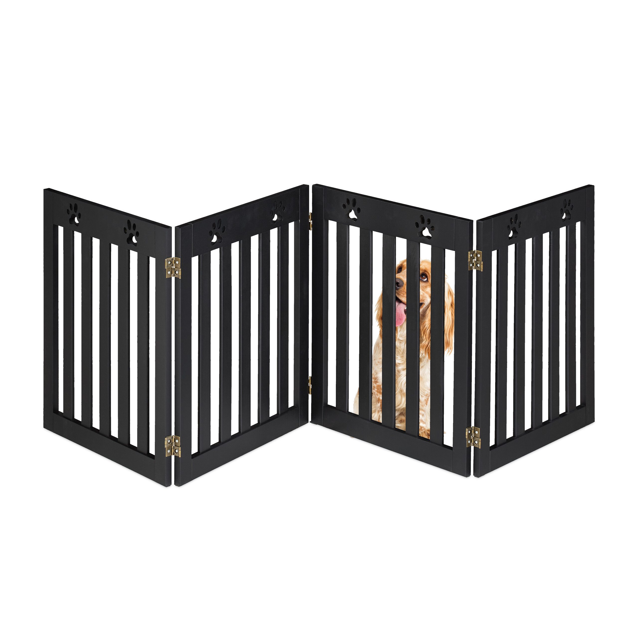 relaxdays Hundegitter 4-teiliges Hundeabsperrgitter Pfoten (1 St), schwarz