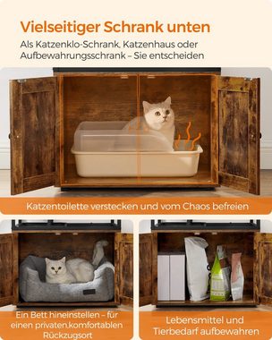 FEANDREA Kratzbaum, 3-in-1, mit Katzenklo-Schrank, erhöhter Napfständer