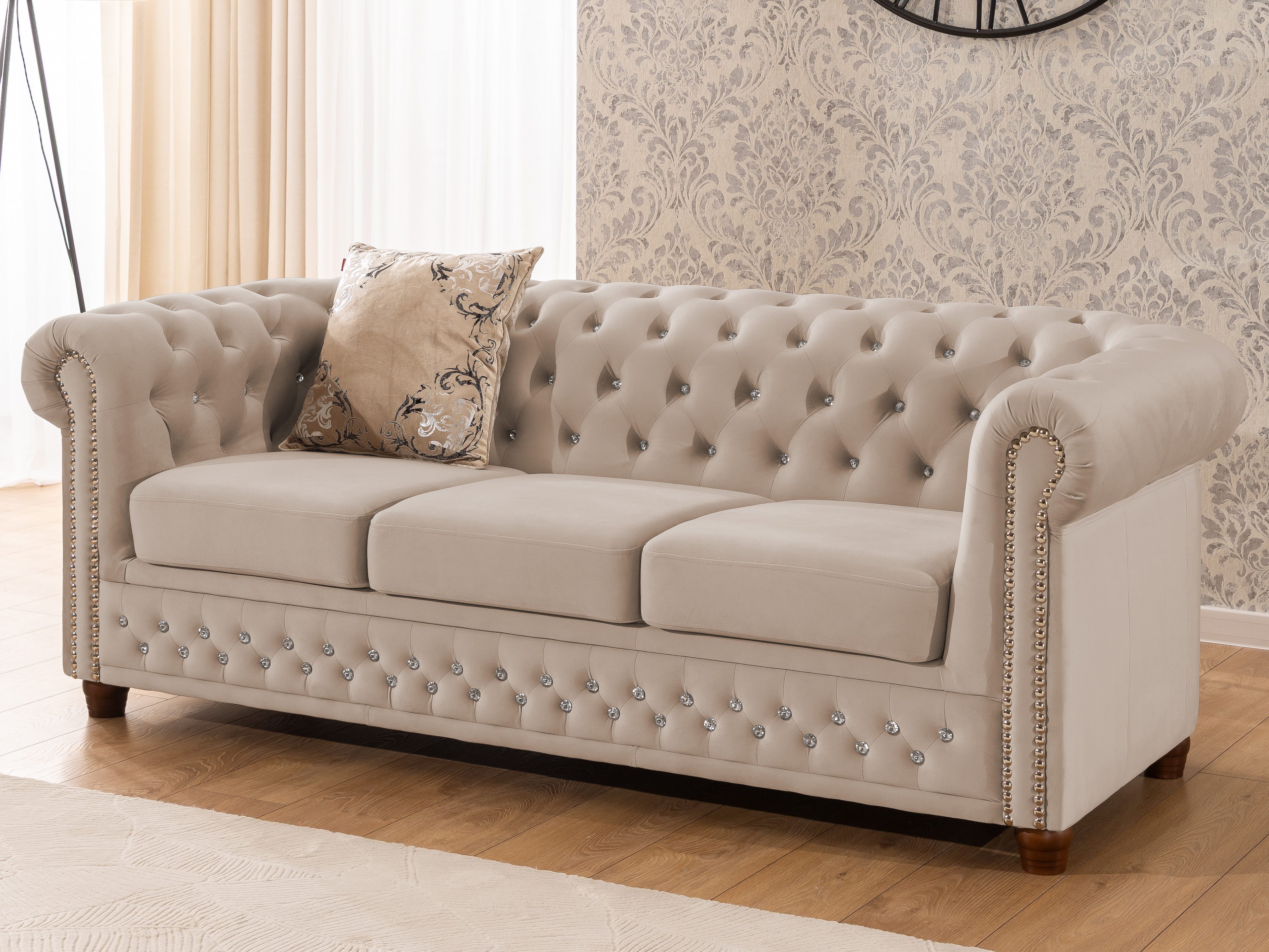 S-Style Möbel Chesterfield-Sofa 3-Sitzer Cleo Blink aus Samt mit Kristallst günstig online kaufen