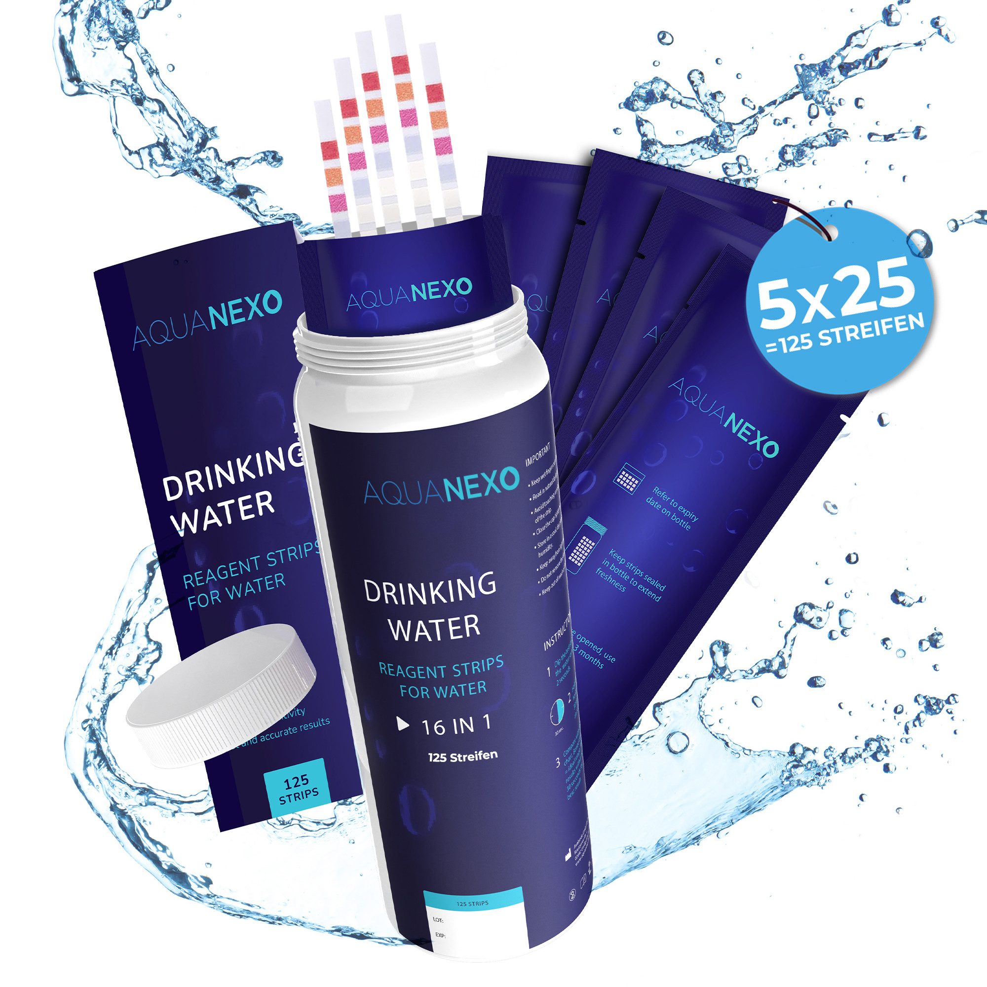 Trinkwassertest Wassertester Teststreifen 16-in-1 pH, Wasserhärte 125 st.
