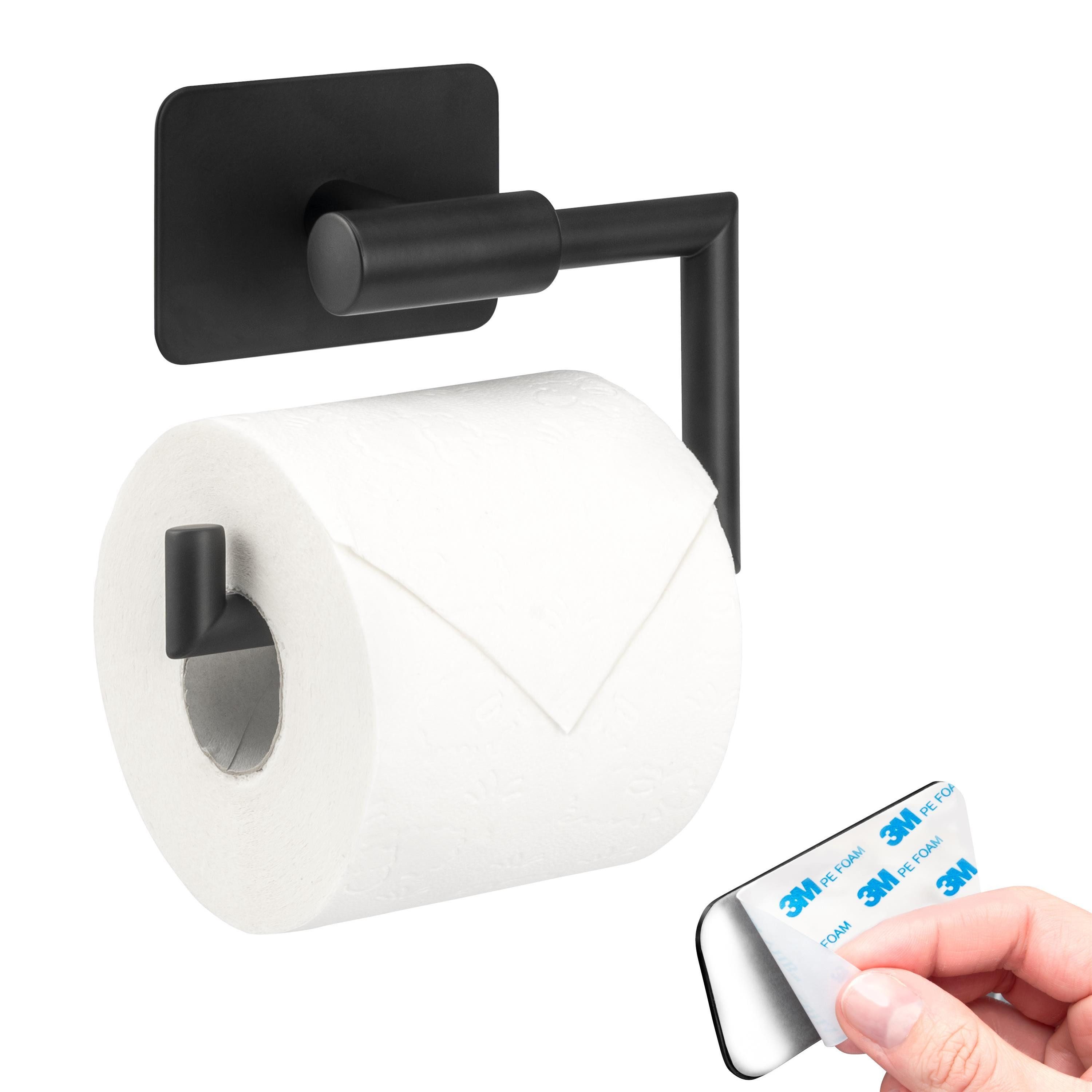 bremermann Toilettenpapierhalter Bad-Serie PIAZZA BLACK TAPE - mit Klebepad, schwarz (1-St)