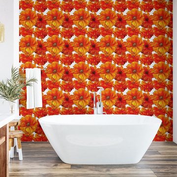 Abakuhaus Vinyltapete selbstklebendes Wohnzimmer Küchenakzent, Orange Antike Bohemian Poppies