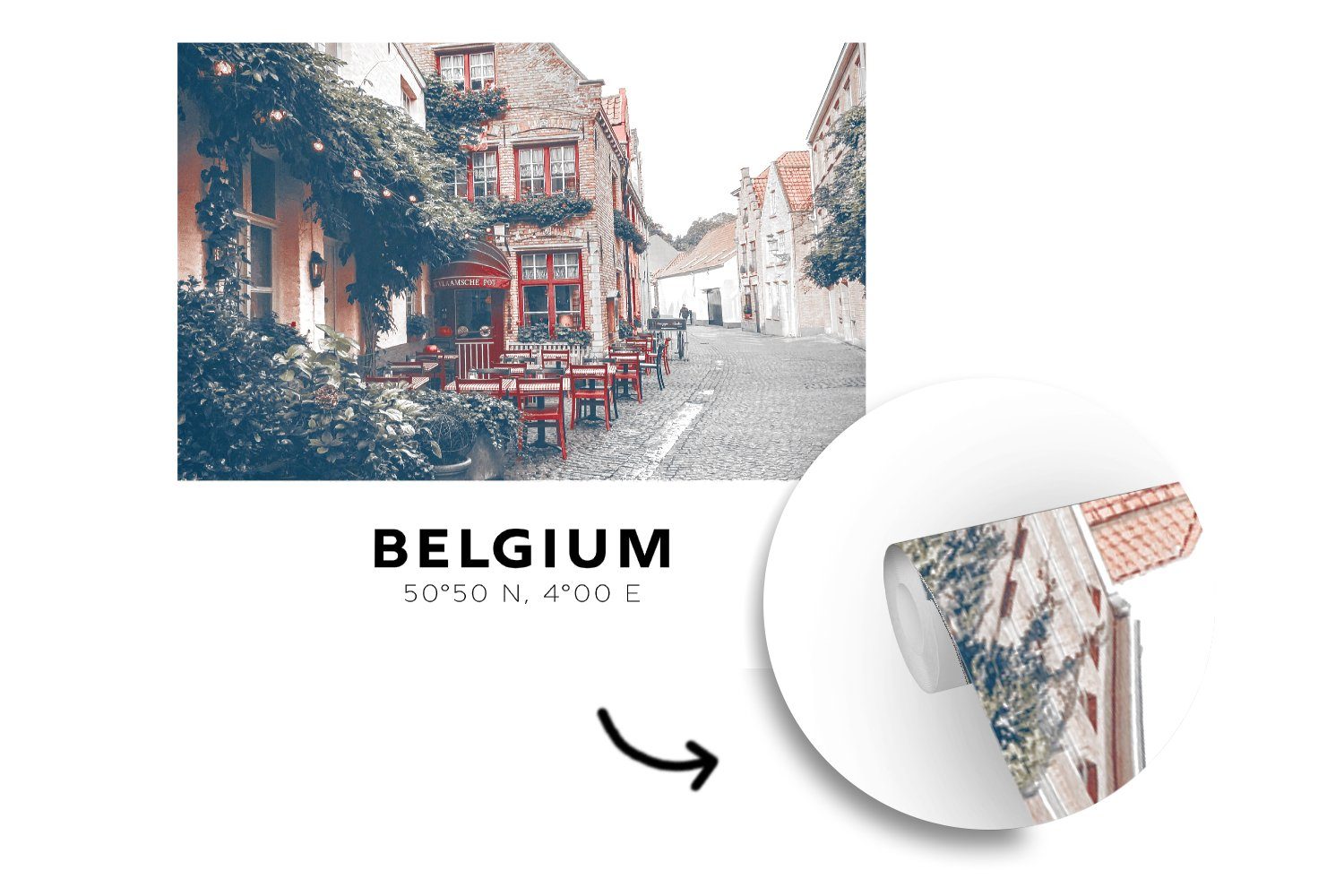 Terrasse bedruckt, Schlafzimmer, Stadt, für Matt, Wandtapete oder Tapete MuchoWow - Belgien Fototapete - Vinyl Wohnzimmer St), (5