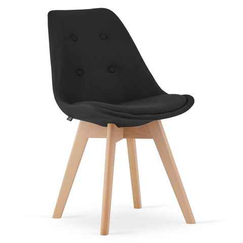 Home Collective Esszimmerstuhl 4er-Set gepolsterter Stuhl, weicher Stoff mit Beinen aus Buchenholz, Küchenstuhl 120 kg Sitzlast, schwarzer Stoff, natürliche Beine