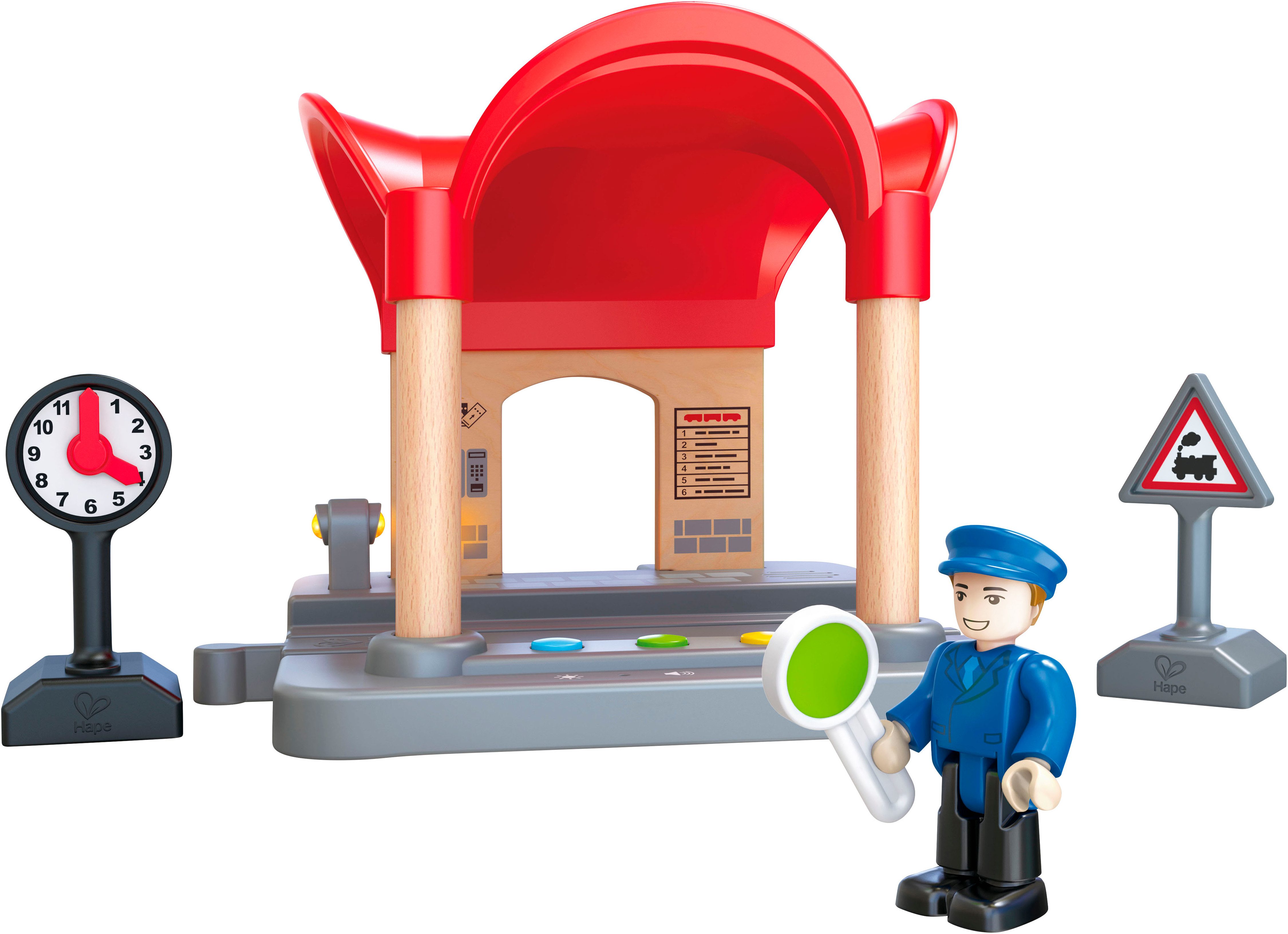 Hape Spielzeugeisenbahn-Gebäude Bahnhof mit Durchsagefunktion, mit Soundeffekt