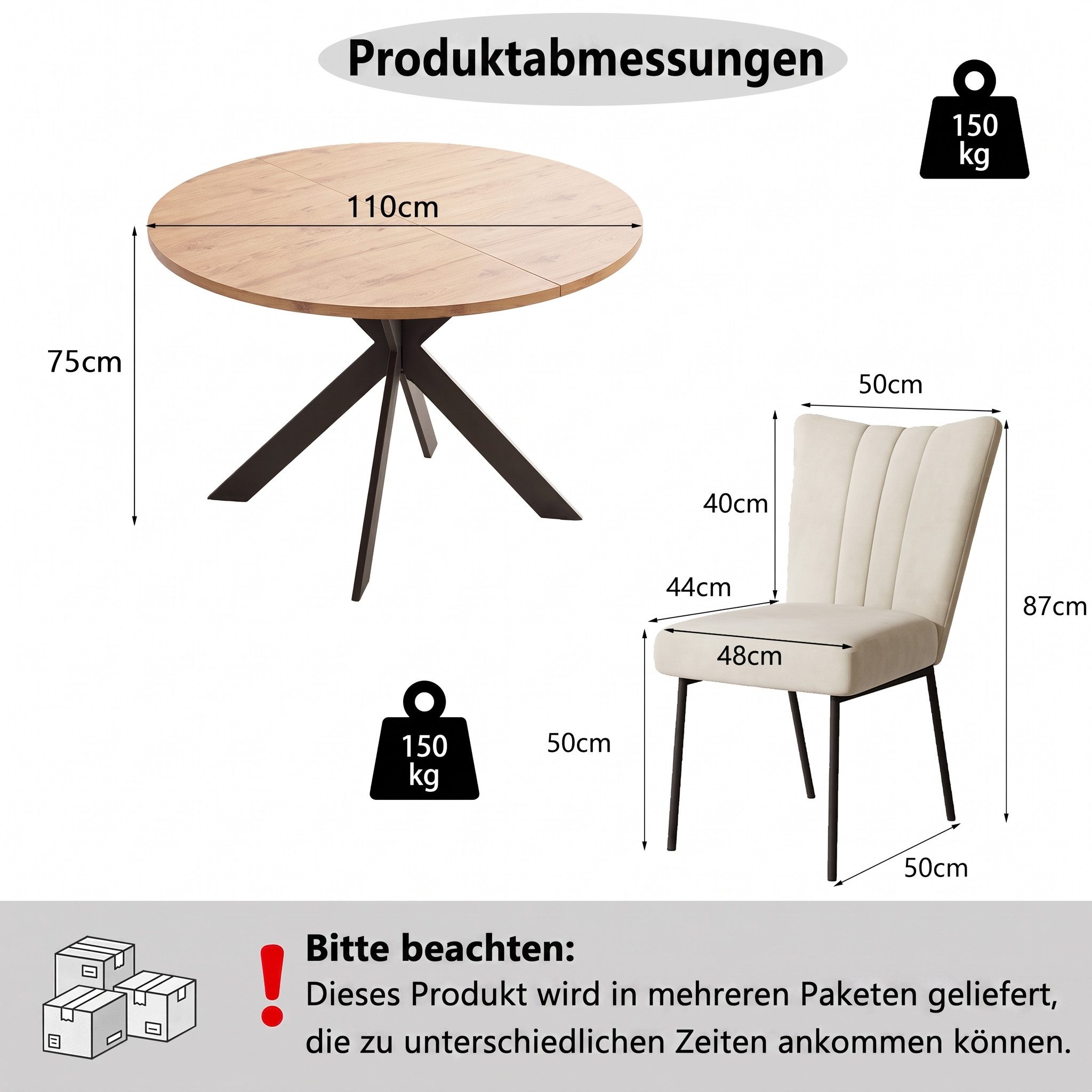Jiexi Essgruppe Tisch- und Stuhlset, Runder Esstisch (115×75 cm) mit 4 Stühlen – Bild 3 von 5
