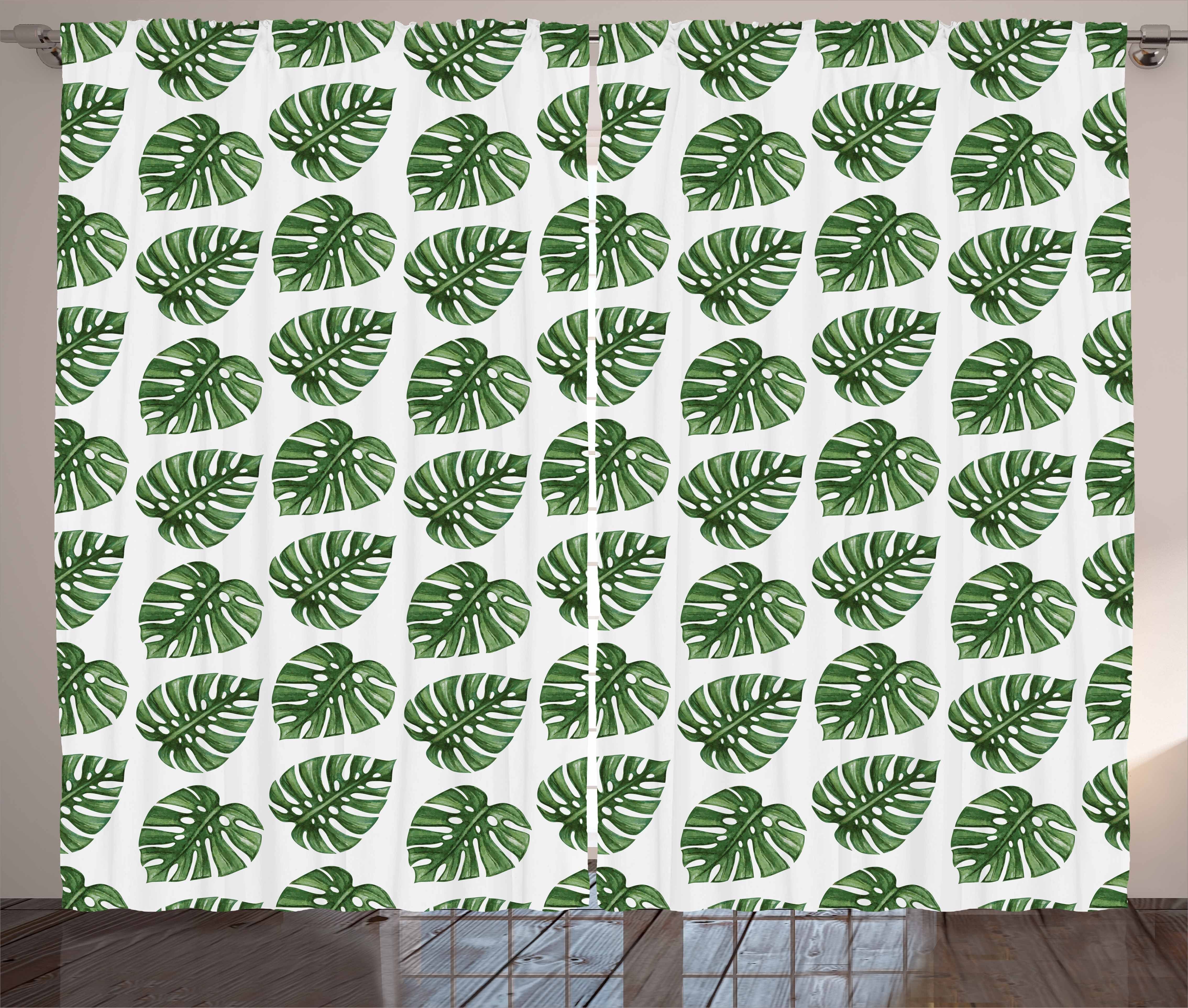Gardine Schlafzimmer Kräuselband Vorhang mit Schlaufen und Haken, Abakuhaus, Grünes Blatt Palmblätter Natur