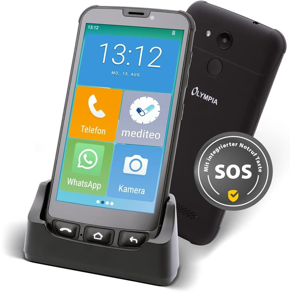 OLYMPIA OFFICE NEO+ Mini WhatsApp 4G LTE Seniorenhandy (5" Bluetooth GPS Ladestation großes Display Tasten)
