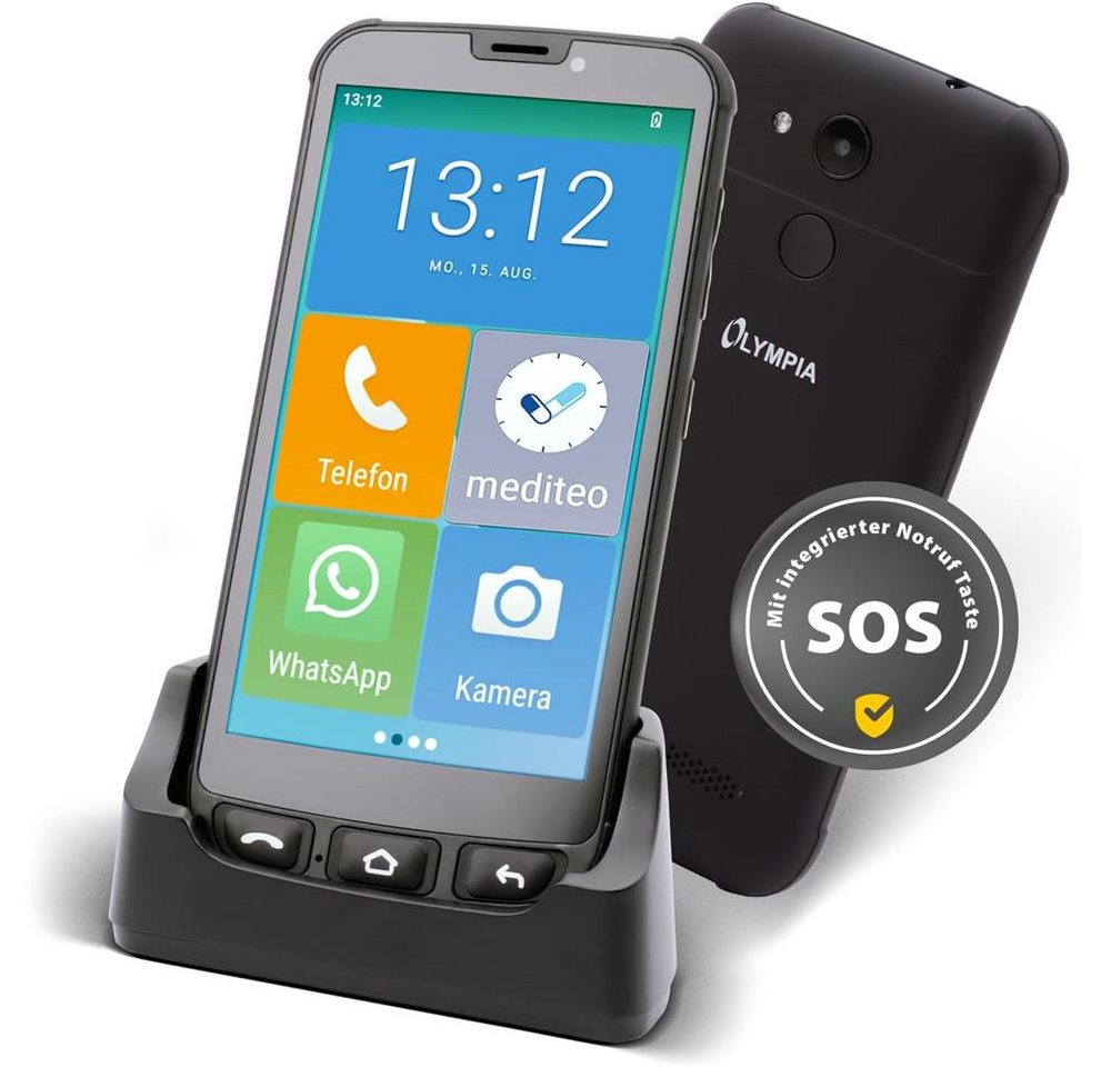 OLYMPIA OFFICE NEO+ Mini WhatsApp 4G LTE Seniorenhandy (5" Bluetooth GPS Ladestation großes Display Tasten)