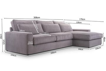 Compleo Ecksofa JACO, L-Form ecke im modernes Design, 308 x 176 x 89 cm