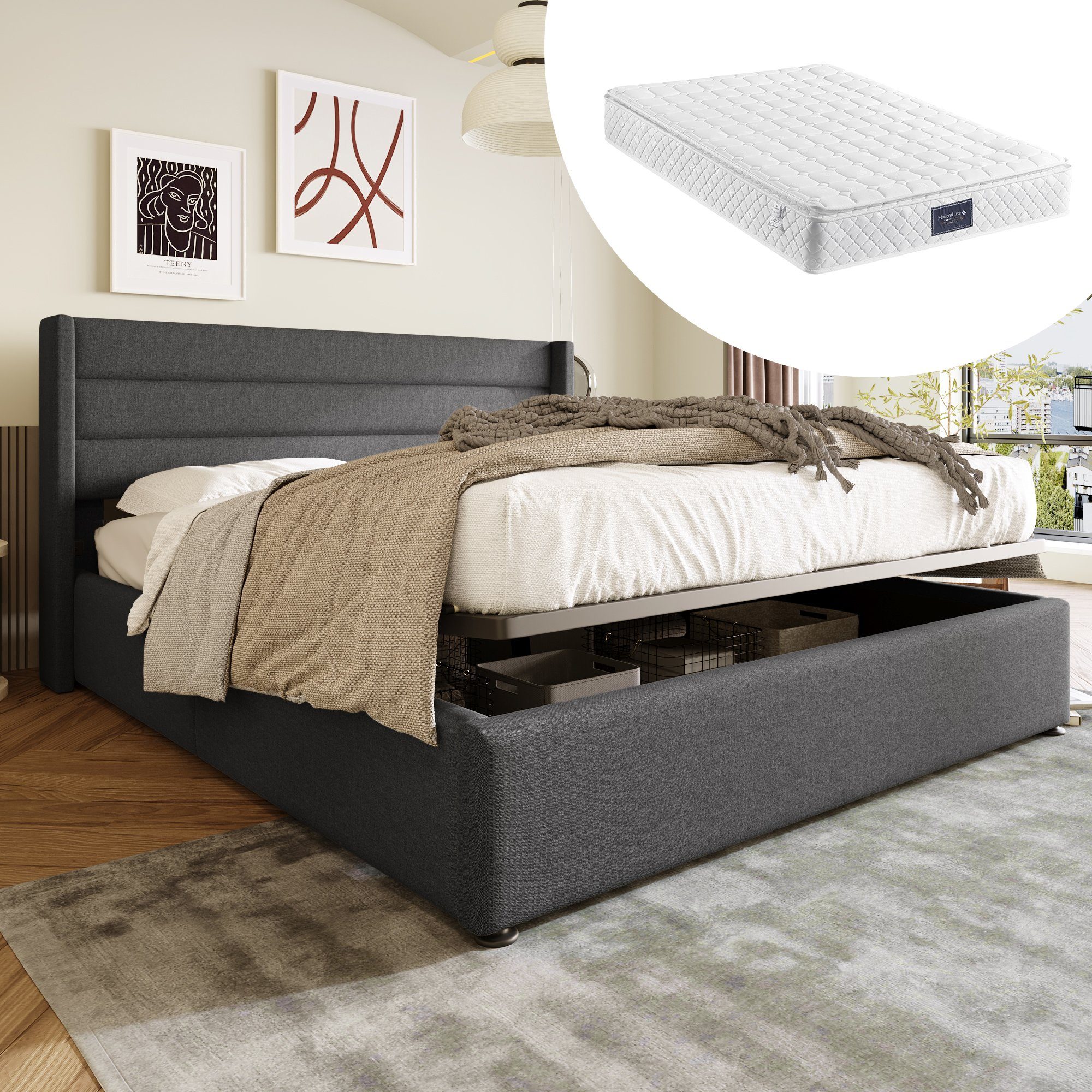Odikalo Stauraumbett Polster Doppelbett 140/160/180 Lattenrost mit/ohne Mat günstig online kaufen