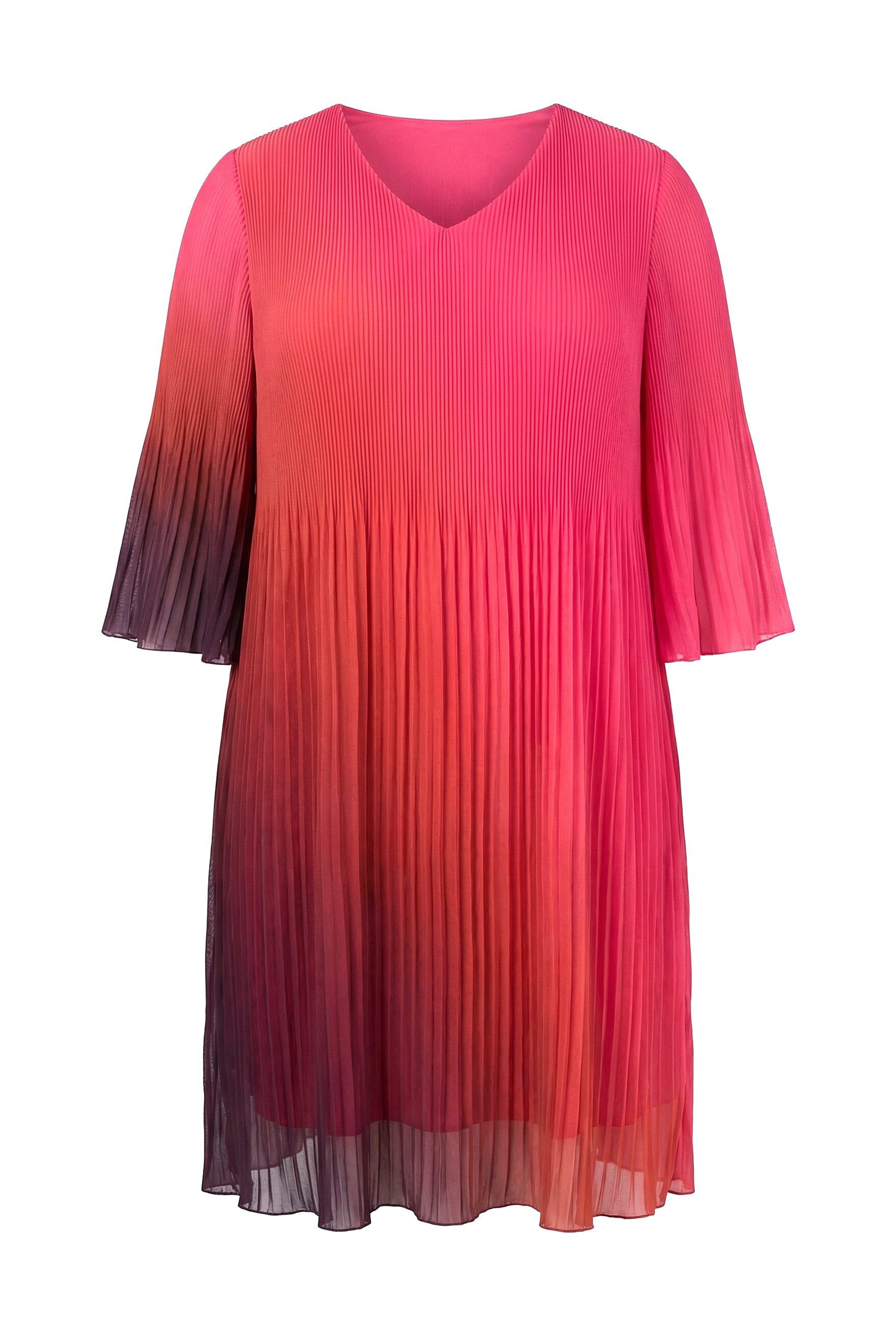 Ulla Popken Midikleid Plissee-Kleid Farbverlauf A-Linie V-Ausschnitt – Bild 2 von 4