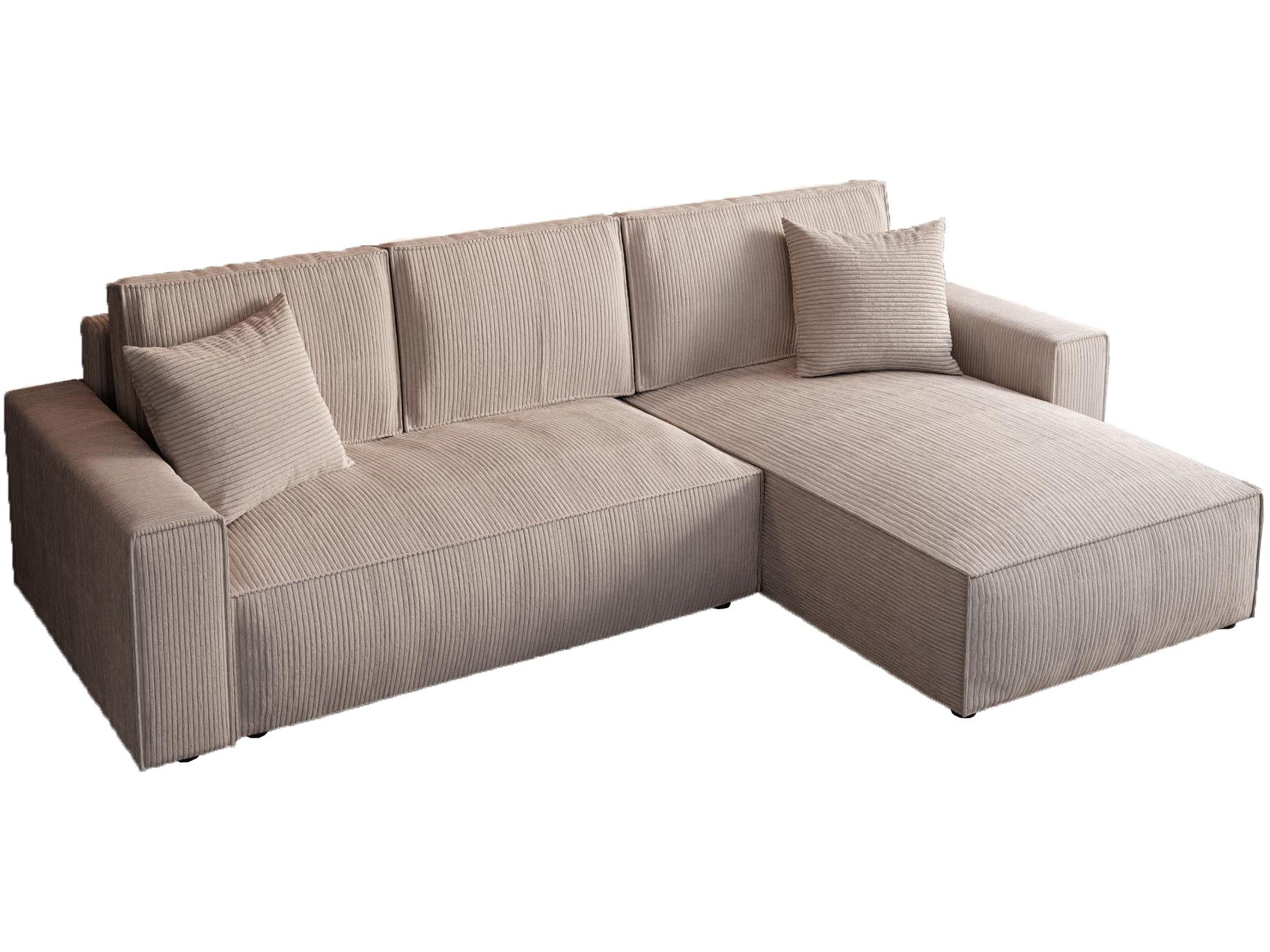 Beautysofa Ecksofa mit Schlaffunktion und Bettkasten PARYS L, Polstersofa aus Cordstoff, POSO-Cordstoff, Ottomane auf der linken oder rechten Seite