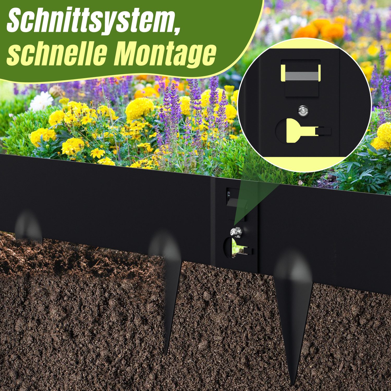 Clanmacy Rasenkante Beeteinfassung mit Spitzen Metall Mähkante Verzinkt Palisade 5-50m