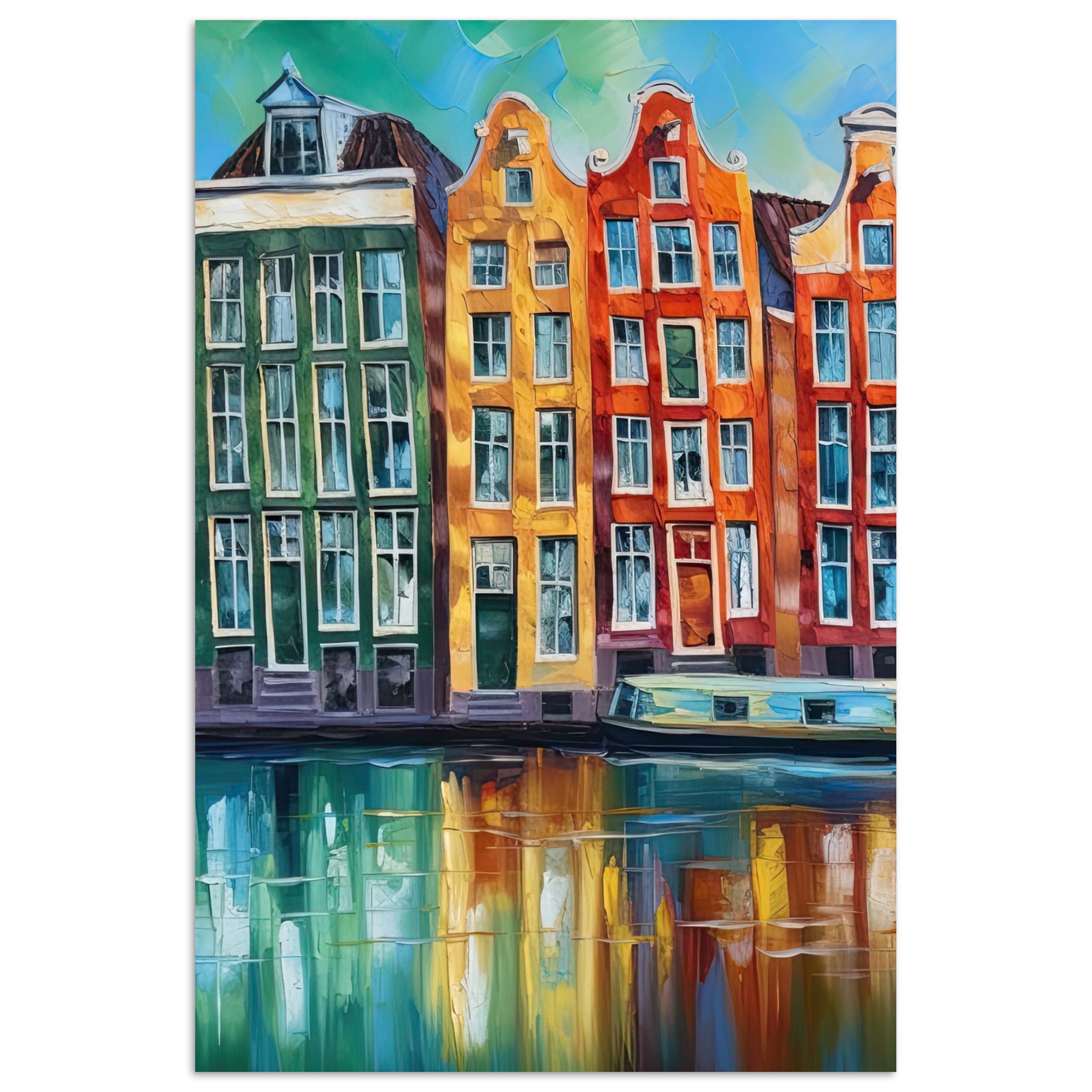 MuchoWow Poster Amsterdam - Ölfarbenoptik - Gracht - Kunstdrucke - Kunst, (1 St), Poster ohne Rahmen, Wandbild, Wandposter, 20x30 cm