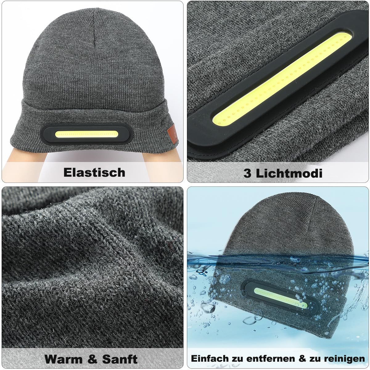 Minicloss Beanie LED-Strickmütze Wiederaufladbar USB (1-St) Warme Beanie mit Licht für Damen & Herren – Bild 4 von 5
