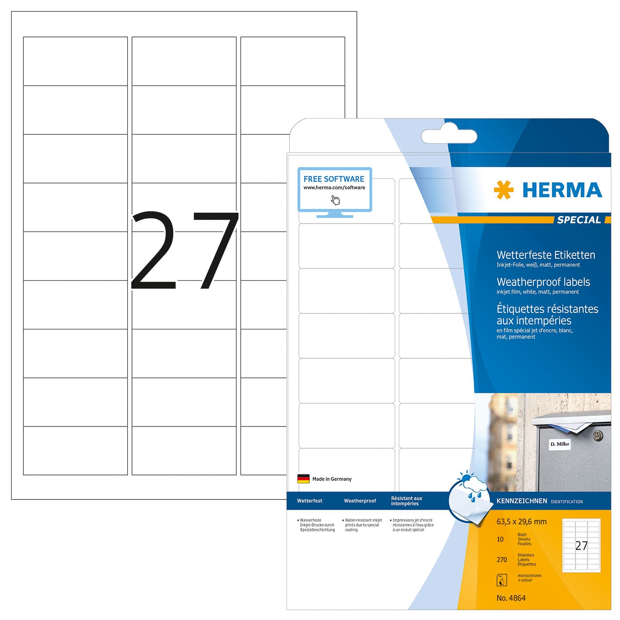 HERMA Etikettenpapier Herma Etiketten permanent haftend wetterfest 63,5 x 29,6 mm weiss 10