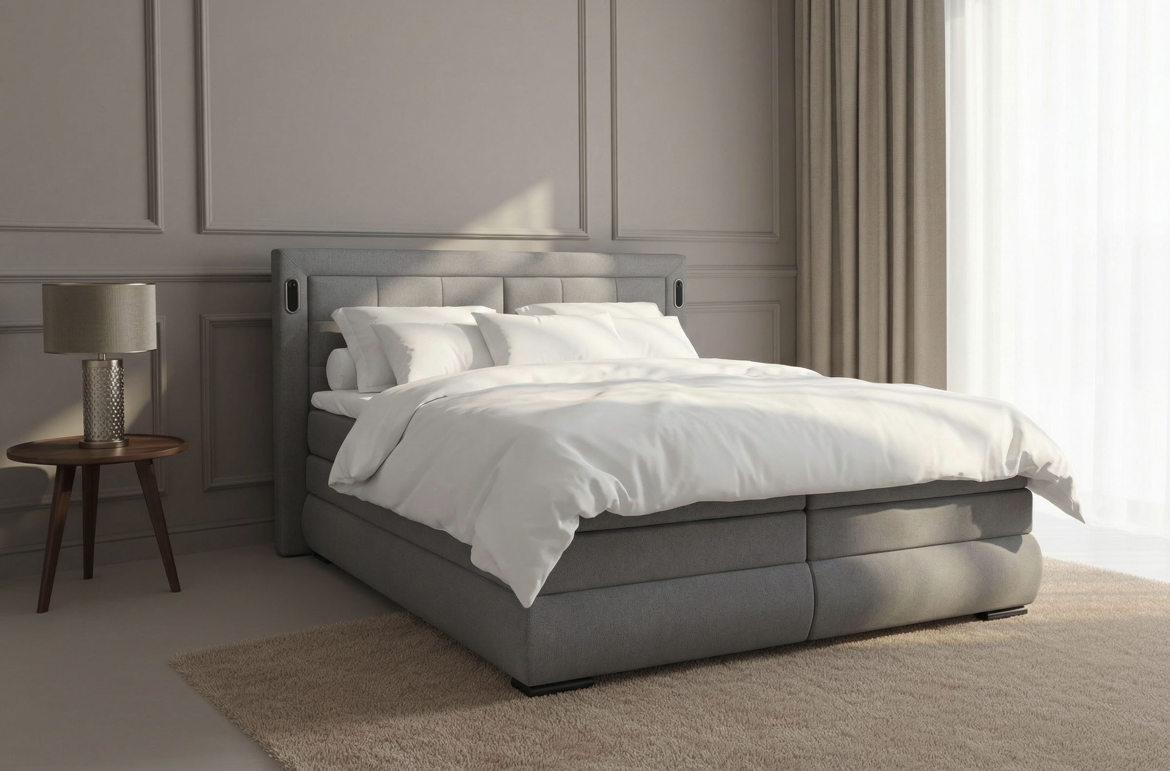 OTTO home Boxspringbett MIVVA mit Bettkasten, mit Taschenfederkernmatratze H3, H3/H4 mix, H4 (mit hochwertigem Strukturstoff, wahlweise mit LED-Leuchten), mit K – Bild 4 von 5