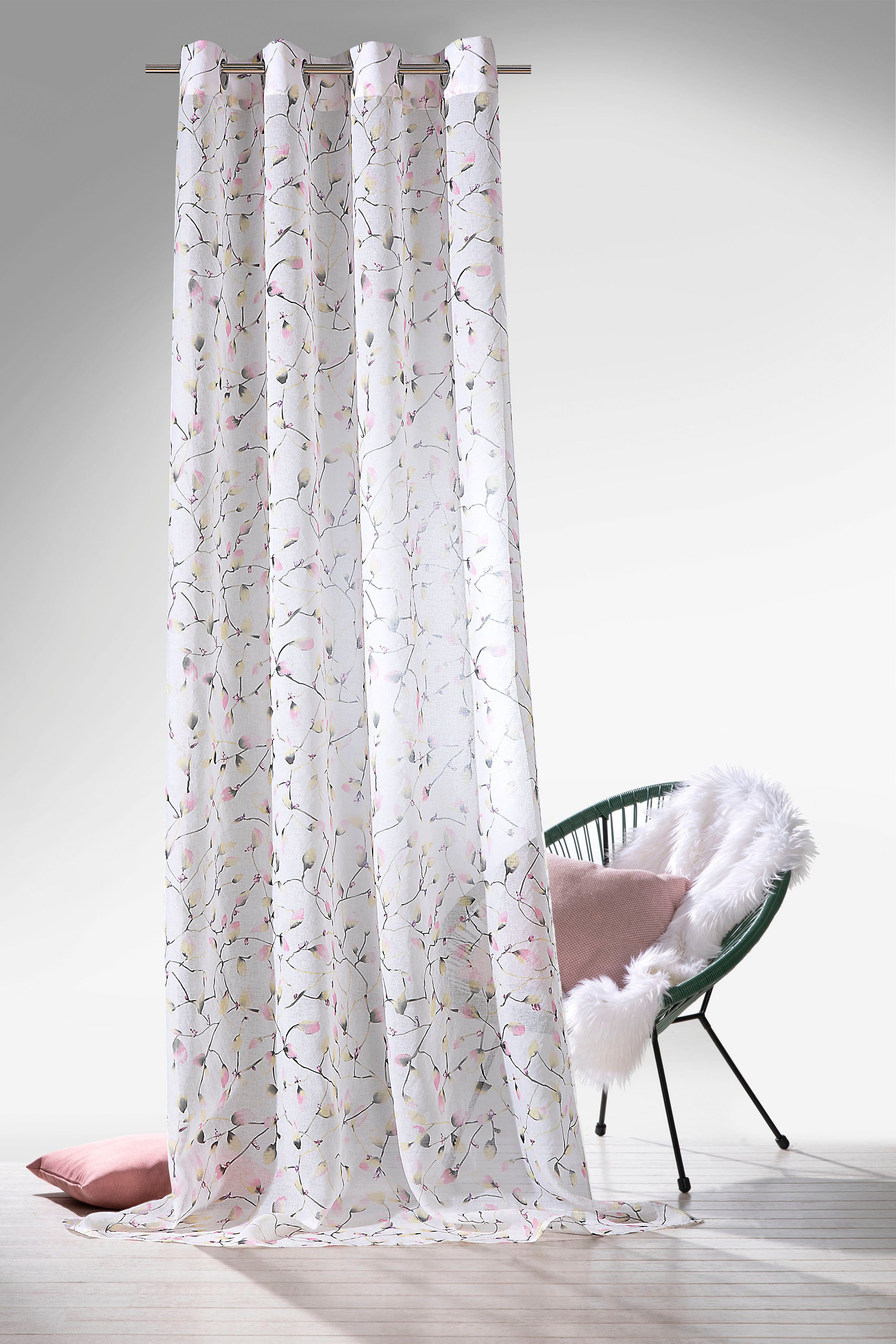mit transparent, Ösen Mila, (1 Floralem Vorhang Weckbrodt, St), Digitaldruck