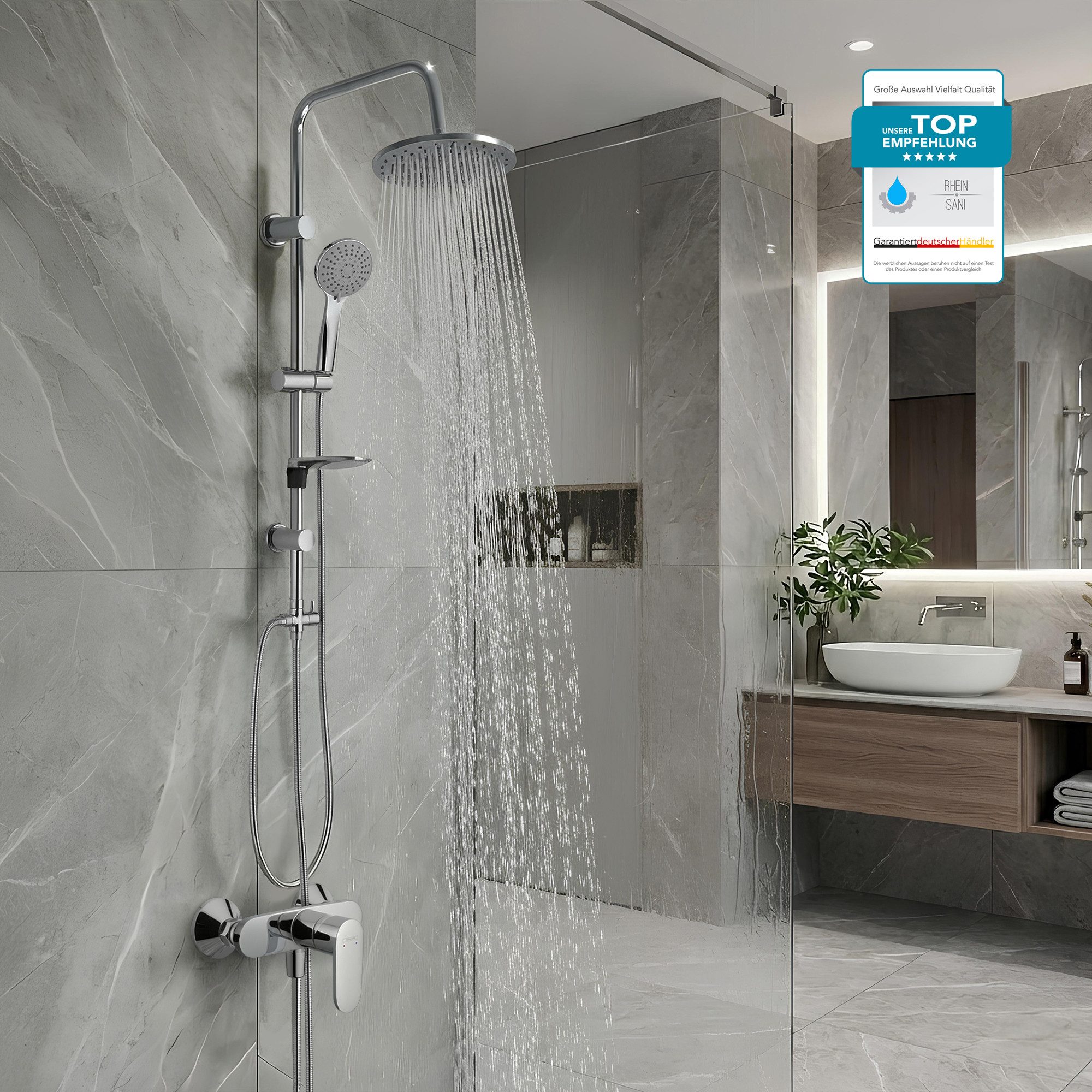 hansgrohe Duscharmatur Vernis Blend Einhebelmischer Set mit Aloni Handbrause und Regendusche (Spar-Set) Aufputz Wandmontage, Armatur in chrom oder schwarz matt