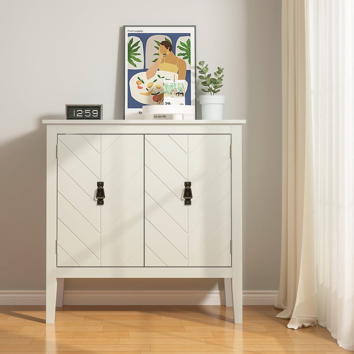 Kommode, Sideboard mit 2 Türen, 2 Fächer und Verstellbare Ablage, 80x40x80cm