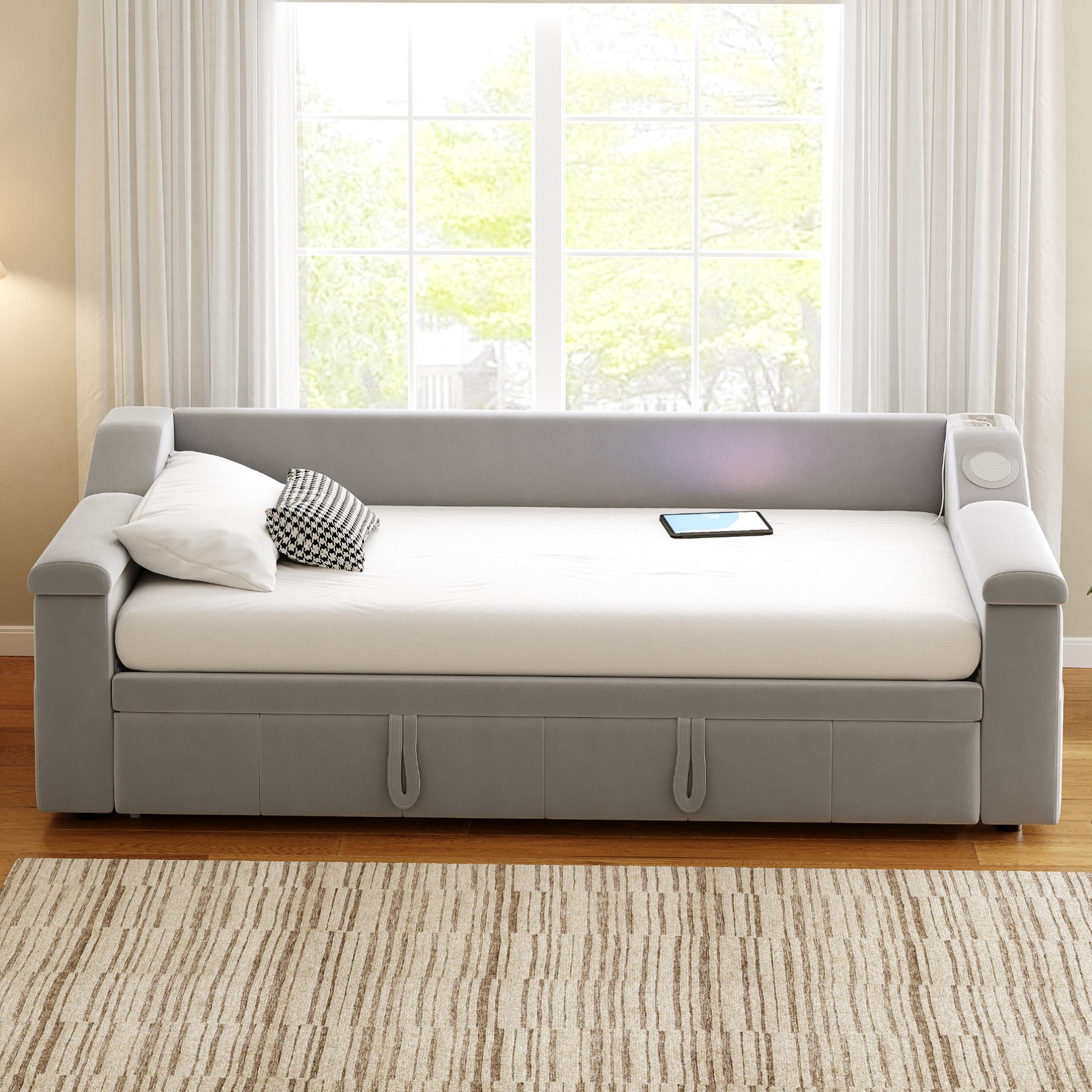 Flieks Daybett, Polsterbett Tagesbett 90/180x190cm mit Bluetooth USB Ausziehbett