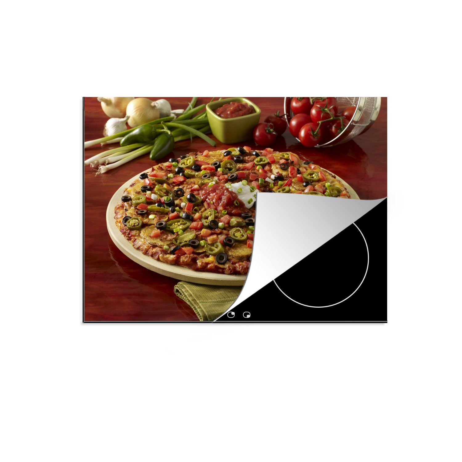 mit Mobile (1 Pizza MuchoWow Jalapeño-Paprika, Herdblende-/Abdeckplatte nutzbar, tlg), cm, 70x52 Ceranfeldabdeckung Arbeitsfläche Vinyl,